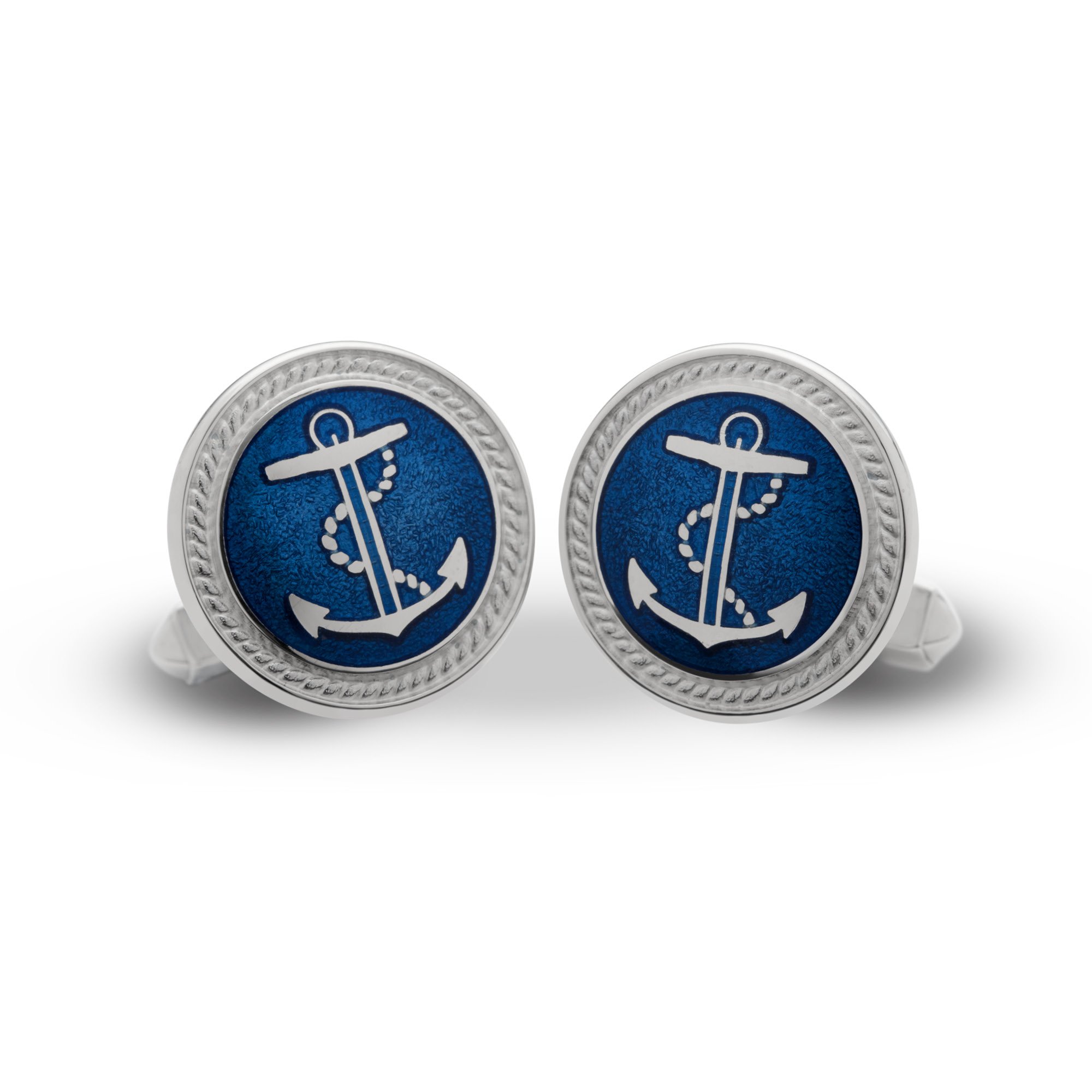 Sterling Enamel Anchor Cufflinks in Blue