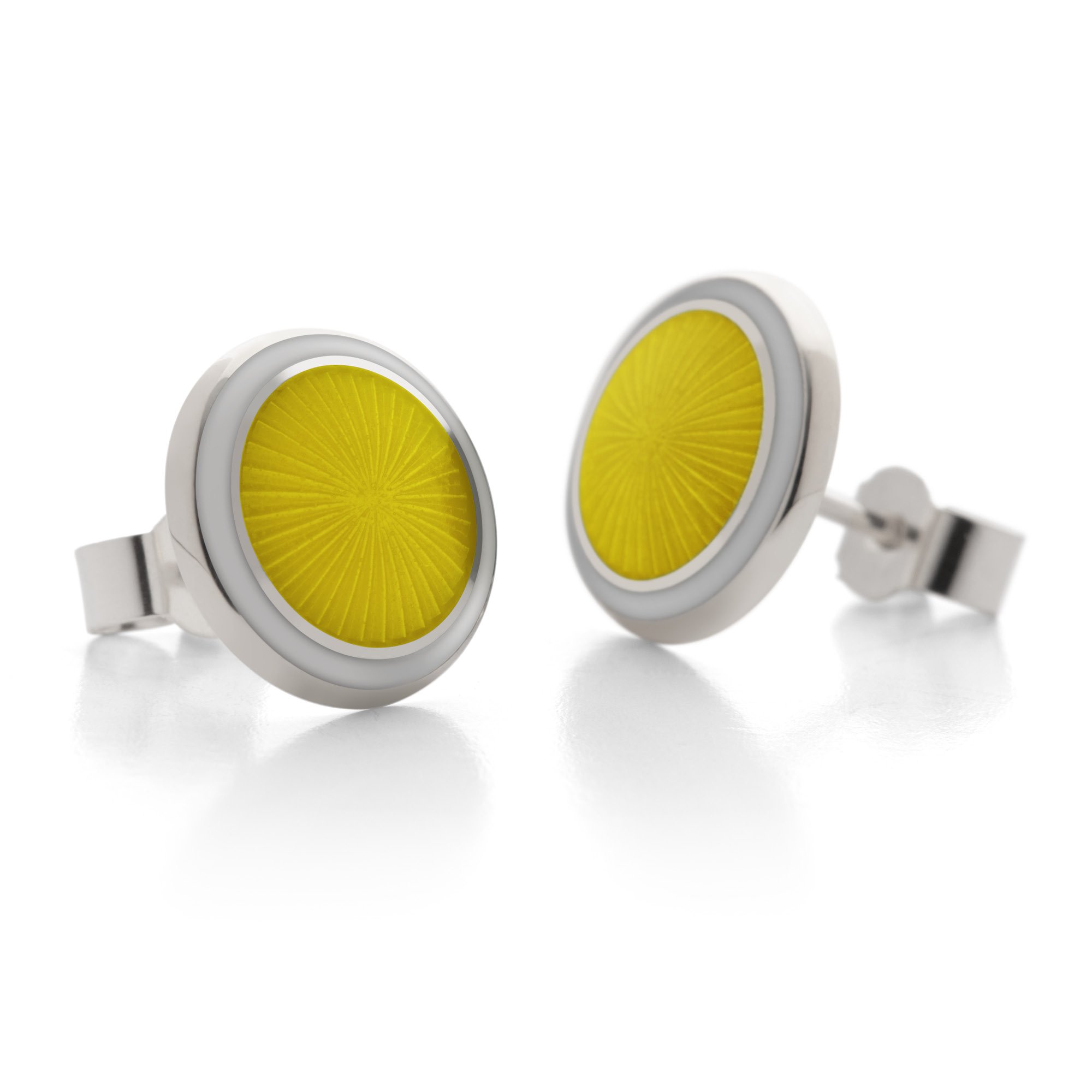 Sterling Silver Enamel Sunburst Earring Studs in Lime Green