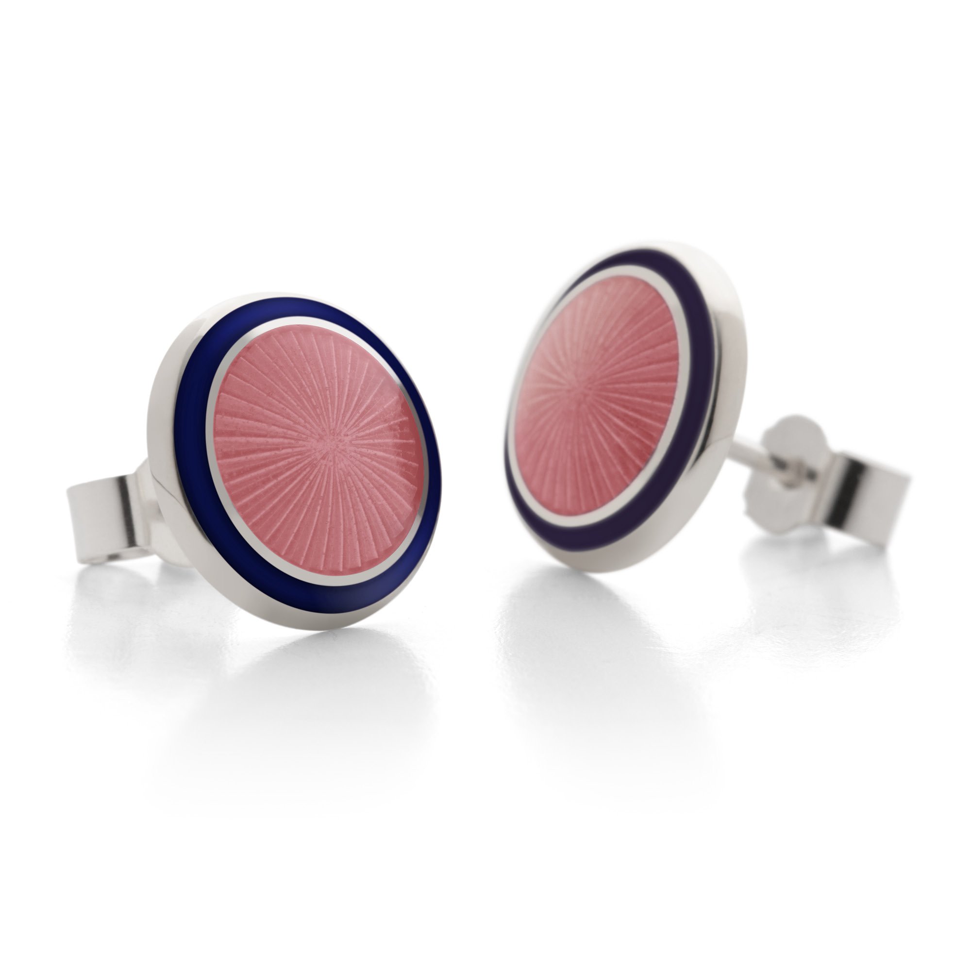 Sterling Silver Enamel Sunburst Earring Studs in Pink