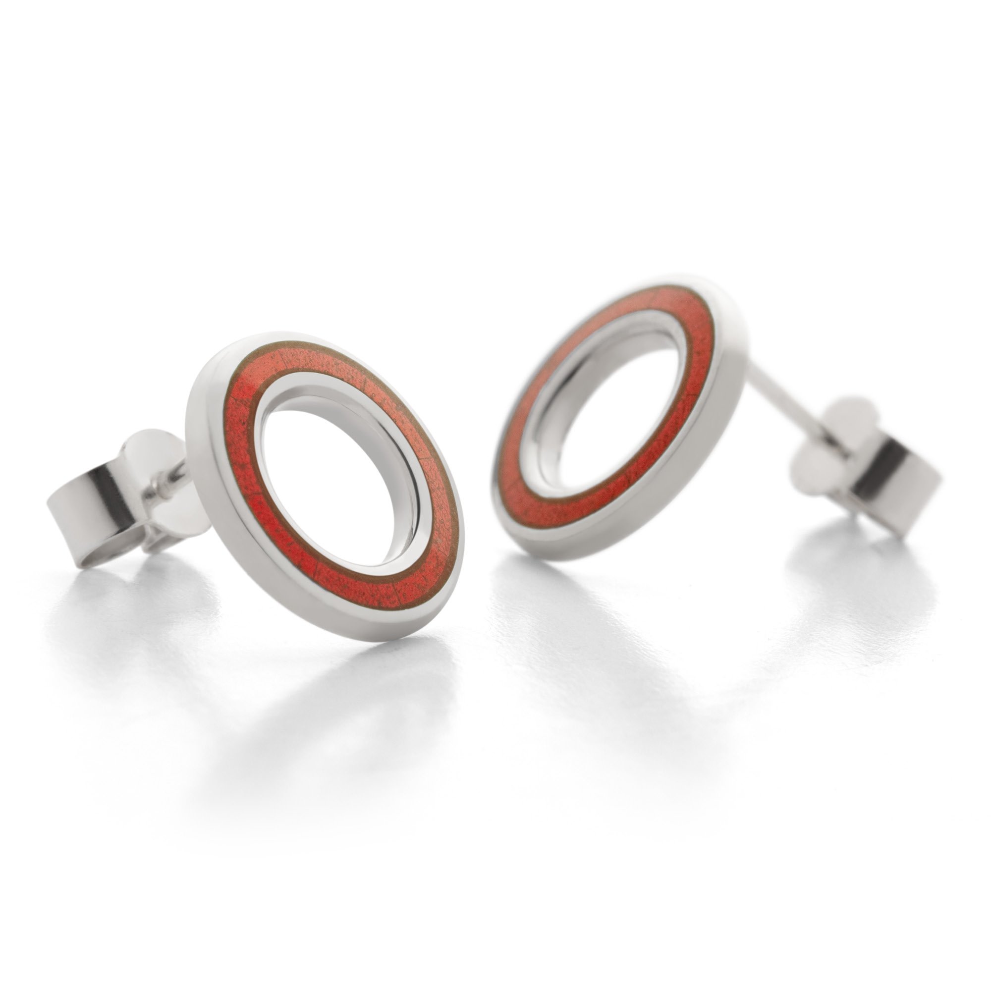 Sterling Silver Enamel Circle of Colour Earrings in Rust-Orange