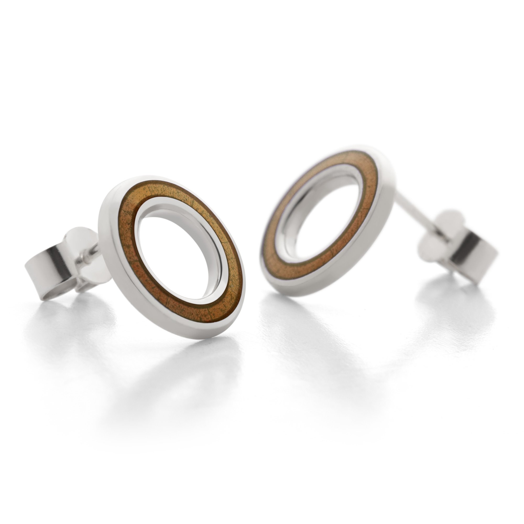 Sterling Silver Enamel Circle of Colour Earrings in Light Brown