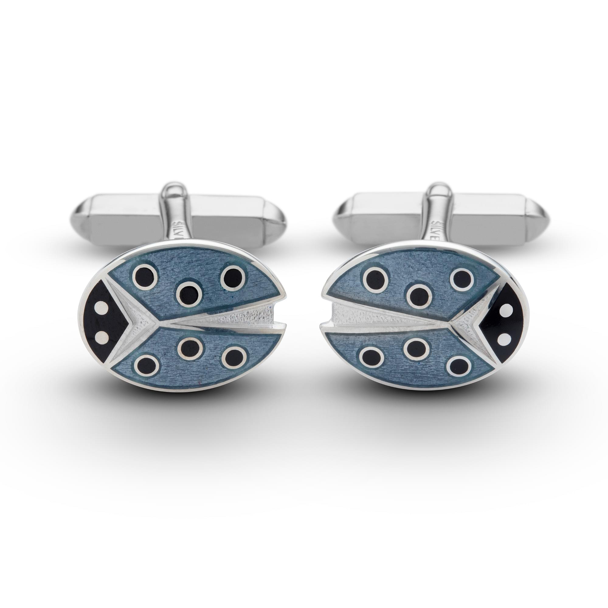 Sterling Silver Enamel Ladybird T-Bar Cufflinks in Light Grey
