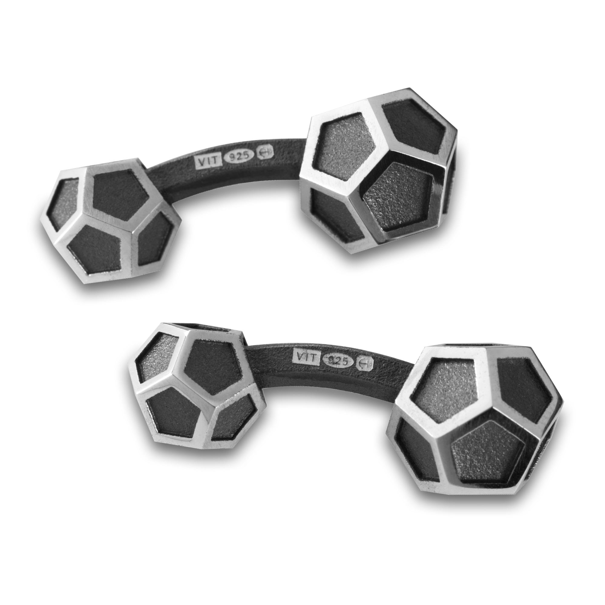 Sterling Silver Part-Oxidised Pentagonal Cufflinks