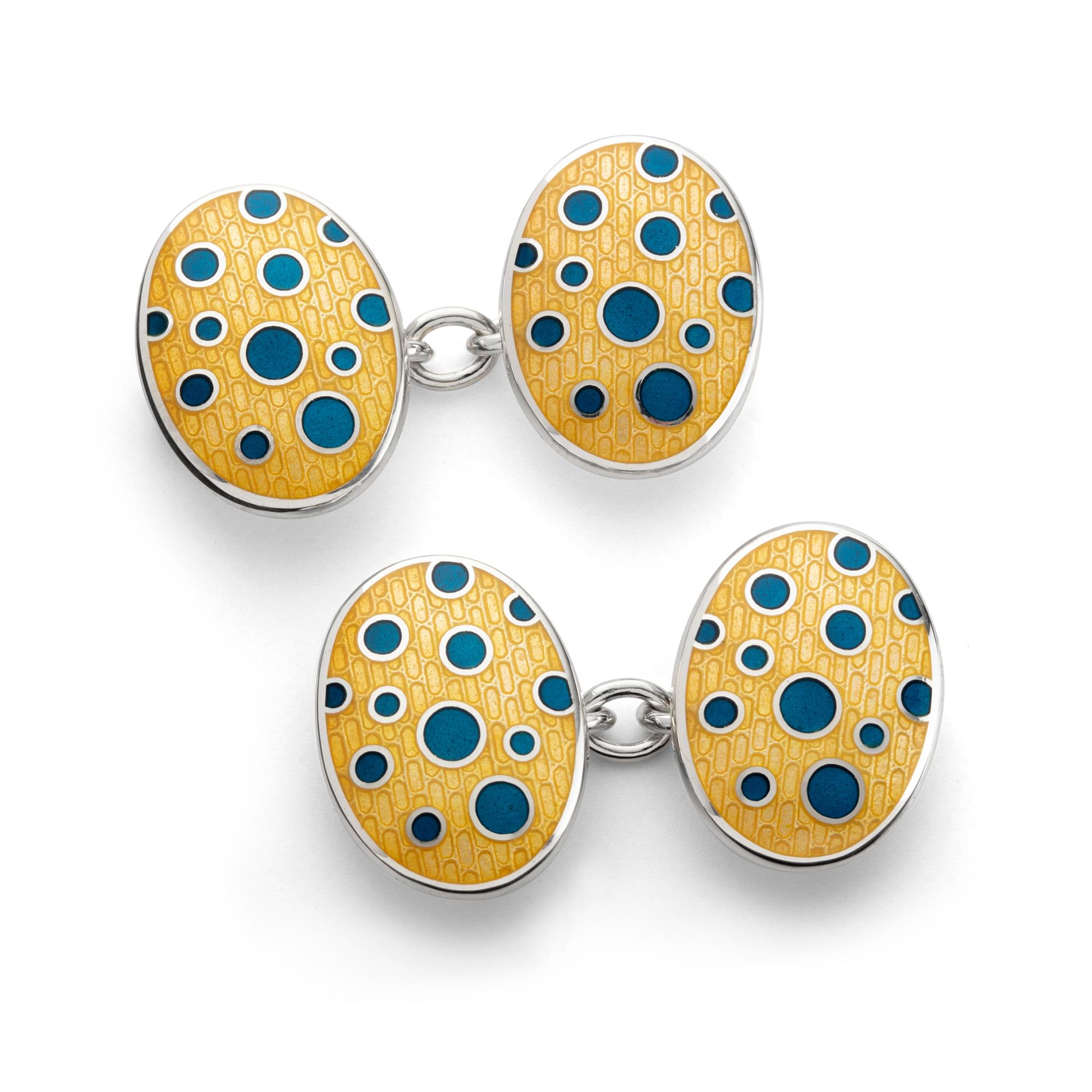 Sterling Silver Enamel Bubble Burst Cufflinks in Yellow and Blue