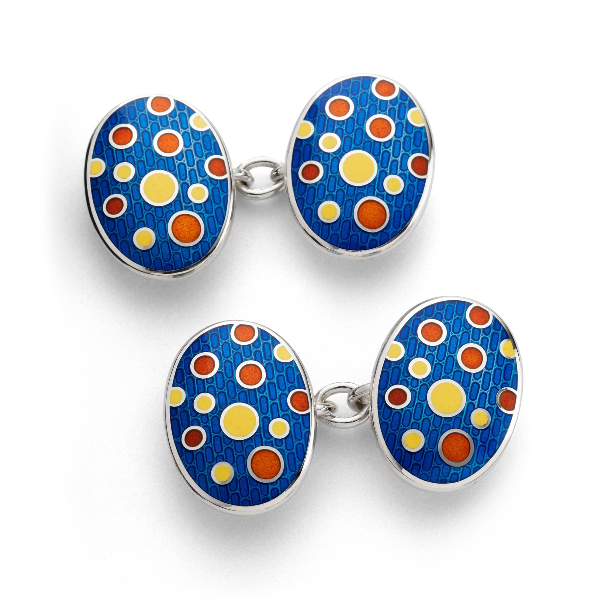 Sterling Silver Enamel Bubble Burst Cufflinks in Royal Blue