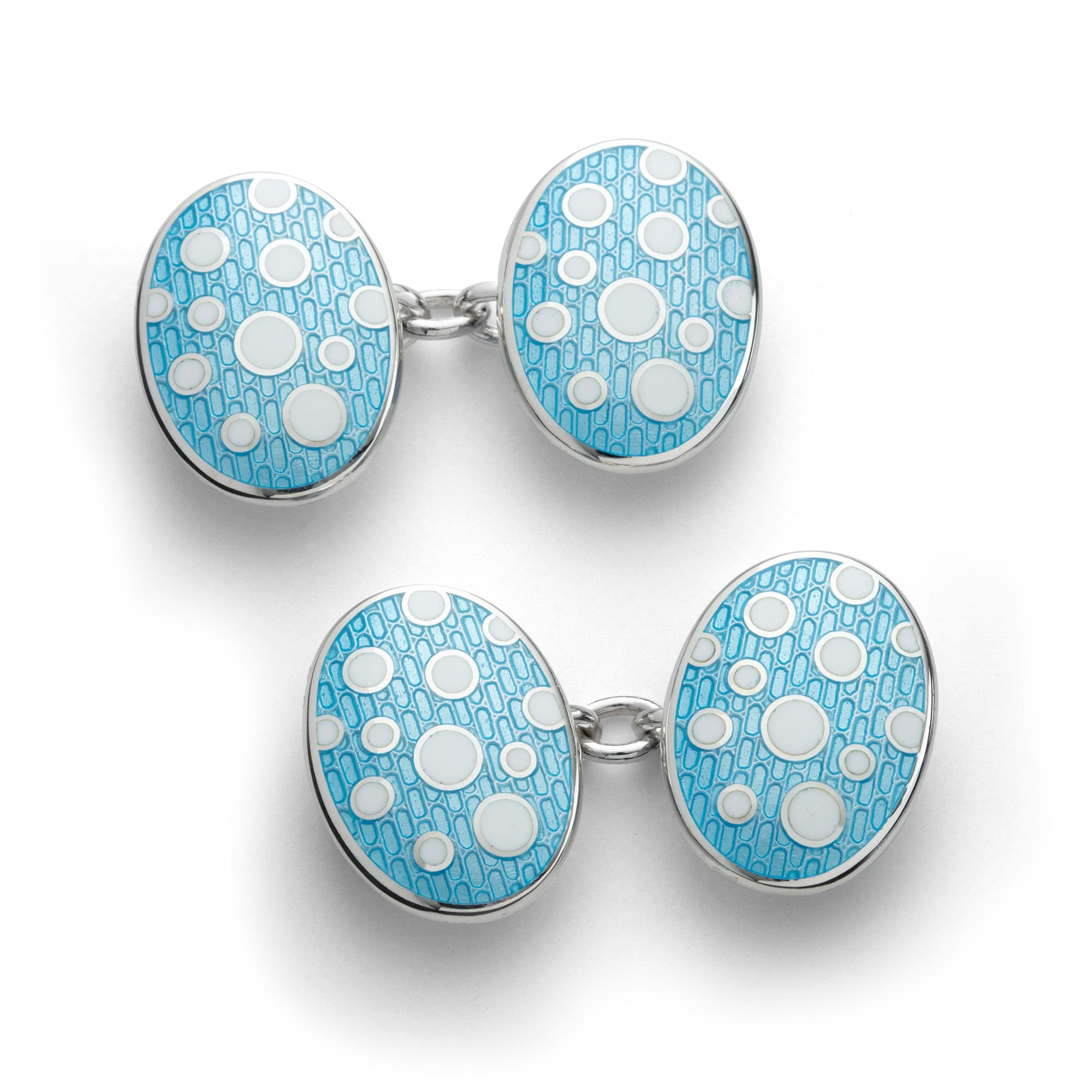 Sterling Silver Enamel Bubble Burst Cufflinks in Baby Blue and White