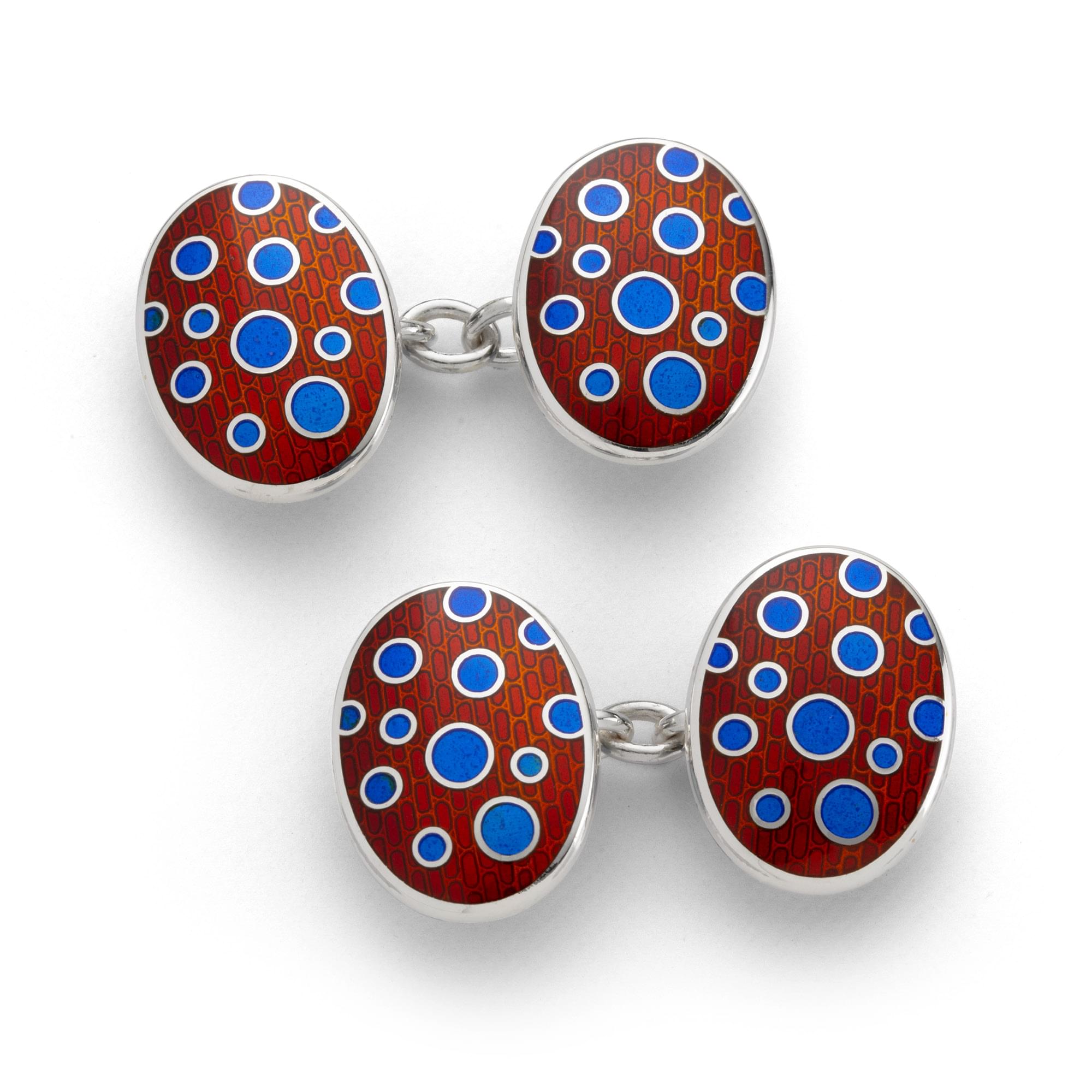 Sterling Silver Enamel Bubble Burst Cufflinks in Red and Blue