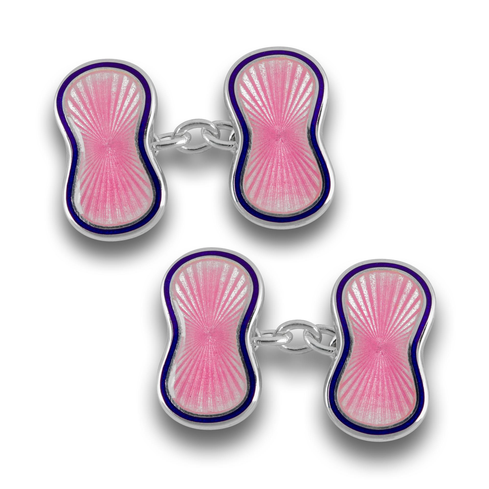 Sterling Silver Enamel Peanut Sunburst Cufflinks in Navy and Pink