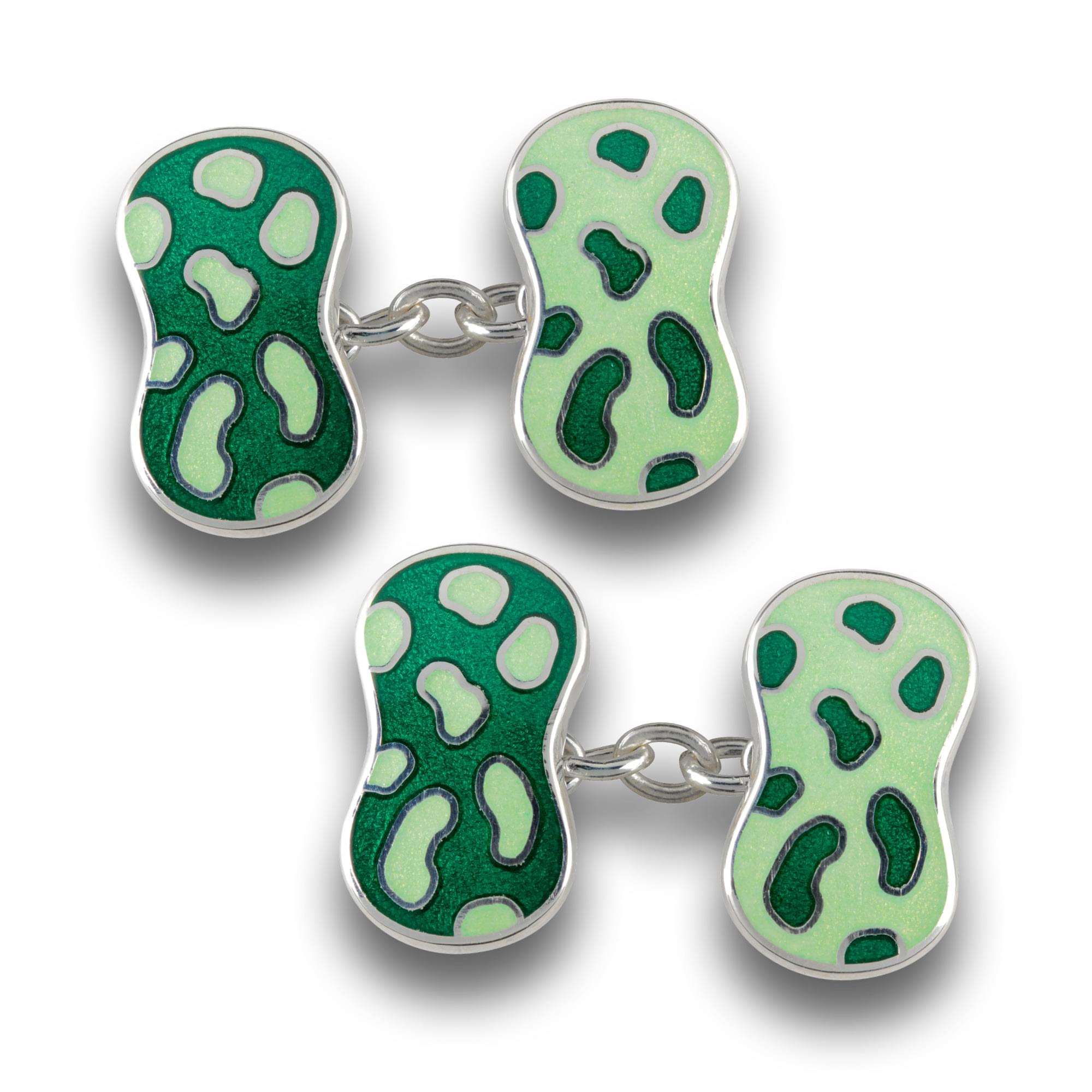 Sterling Silver Enamel Peanut Pos/Neg Cufflinks in Green