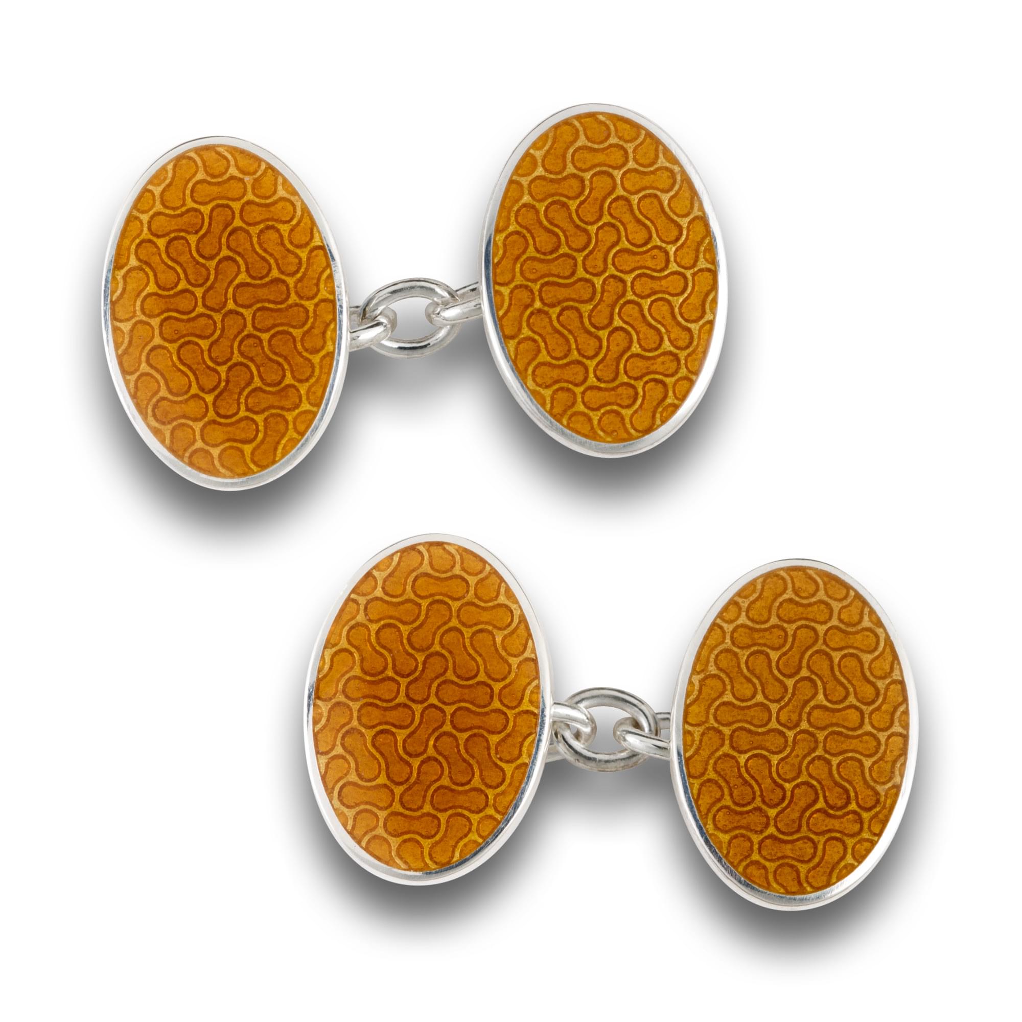 Sterling Silver Enamel Flat Peanut Cufflinks in Tan-Orange