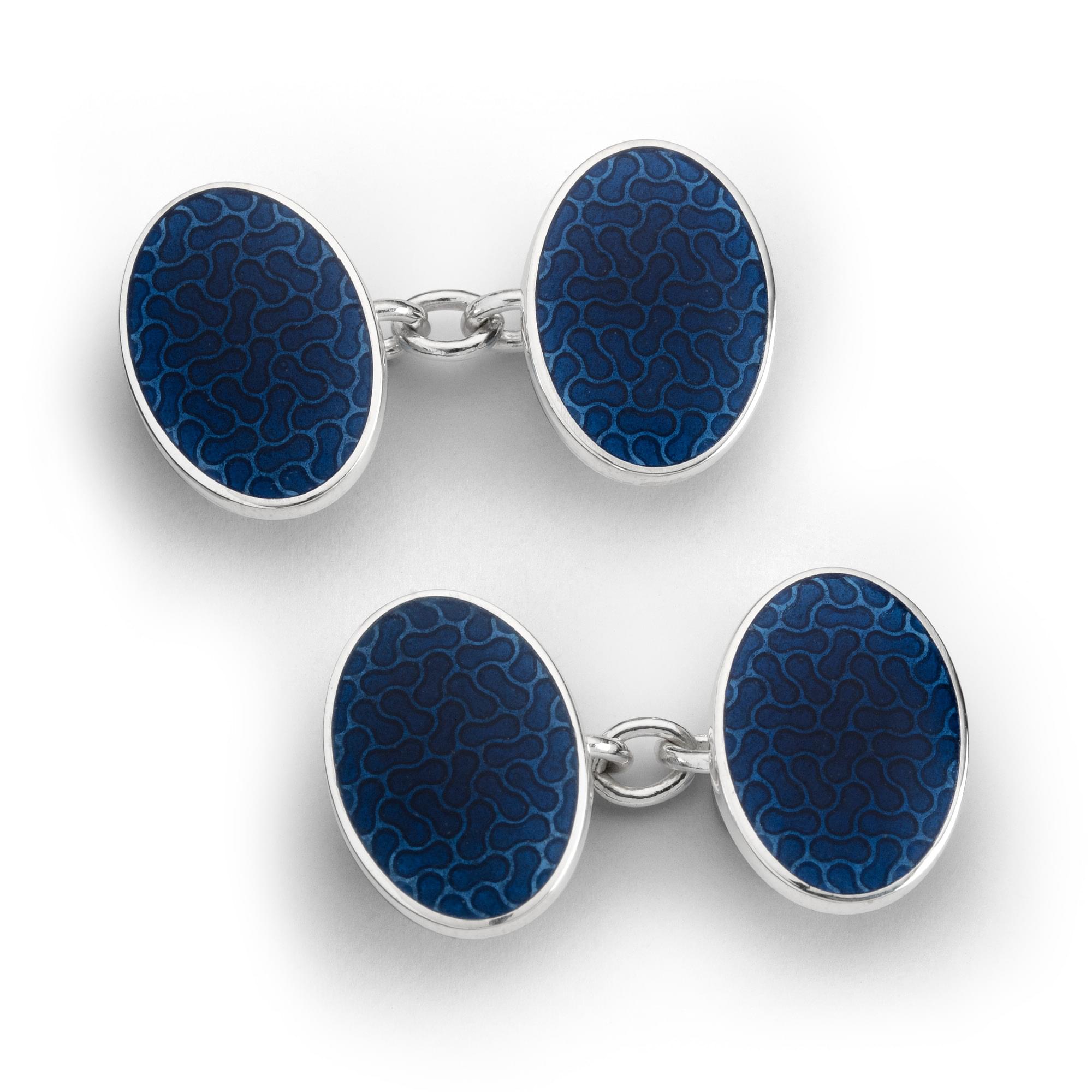 Sterling Silver Enamel Flat Peanut Cufflinks in Denim Blue