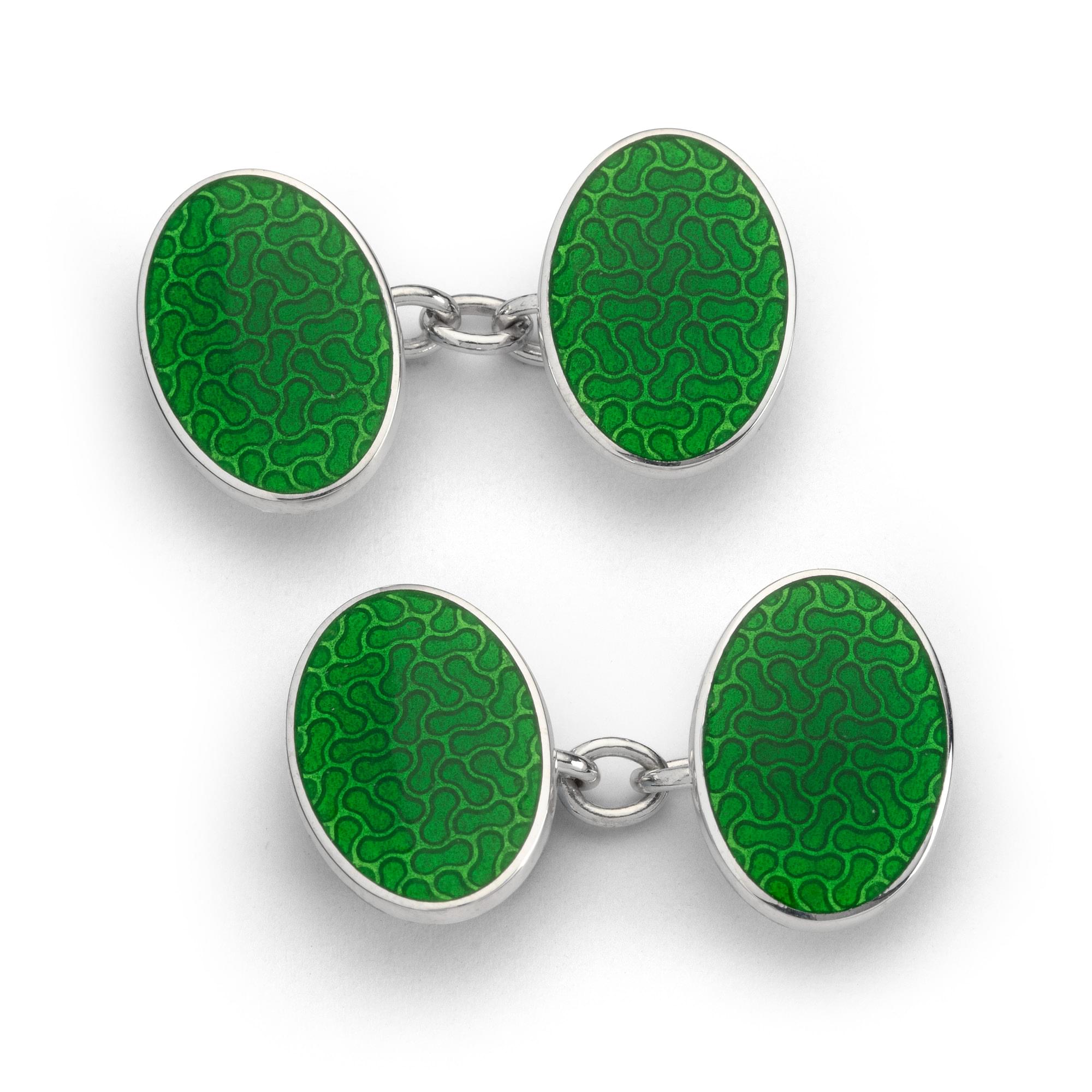 Sterling Silver Enamel Flat Peanut Cufflinks in Green
