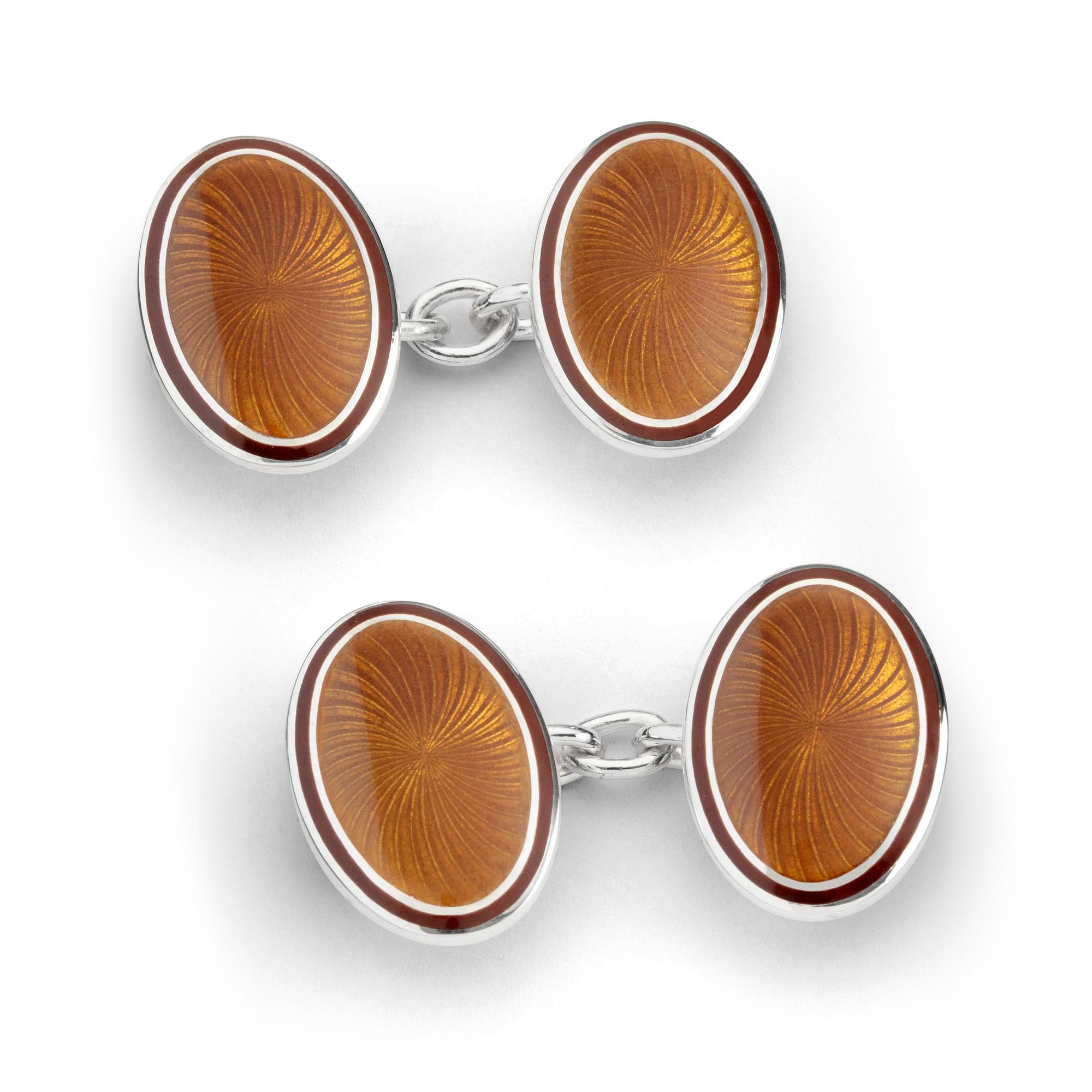Sterling Silver Enamel Sunburst Swirl Cufflinks in Light Brown