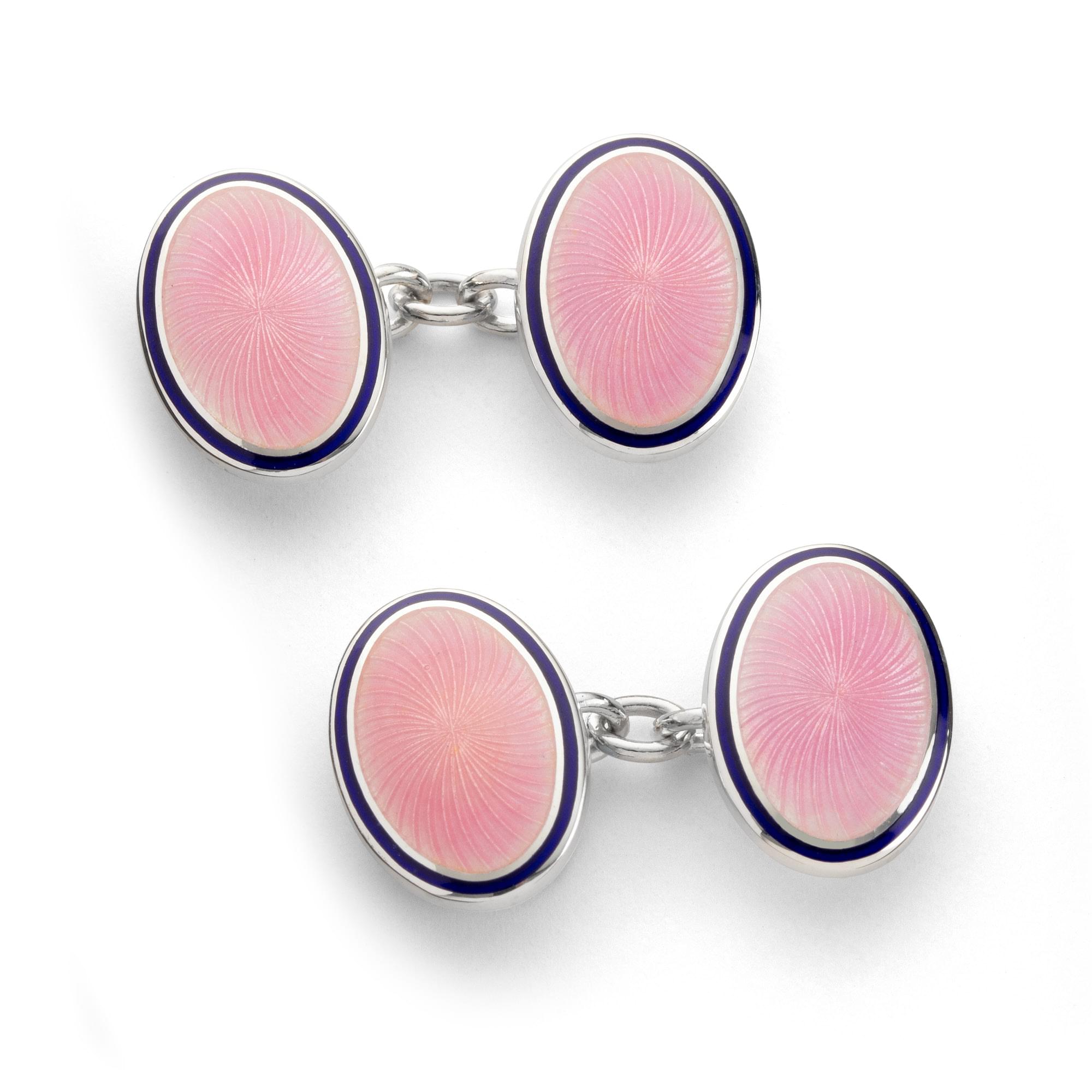 Sterling Silver Enamel Sunburst Swirl Cufflinks in Pink