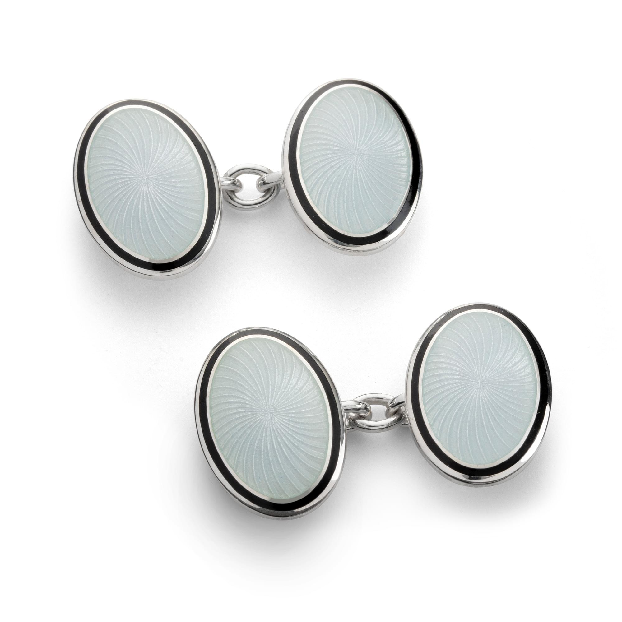 Sterling Silver Enamel Sunburst Swirl Cufflinks in White