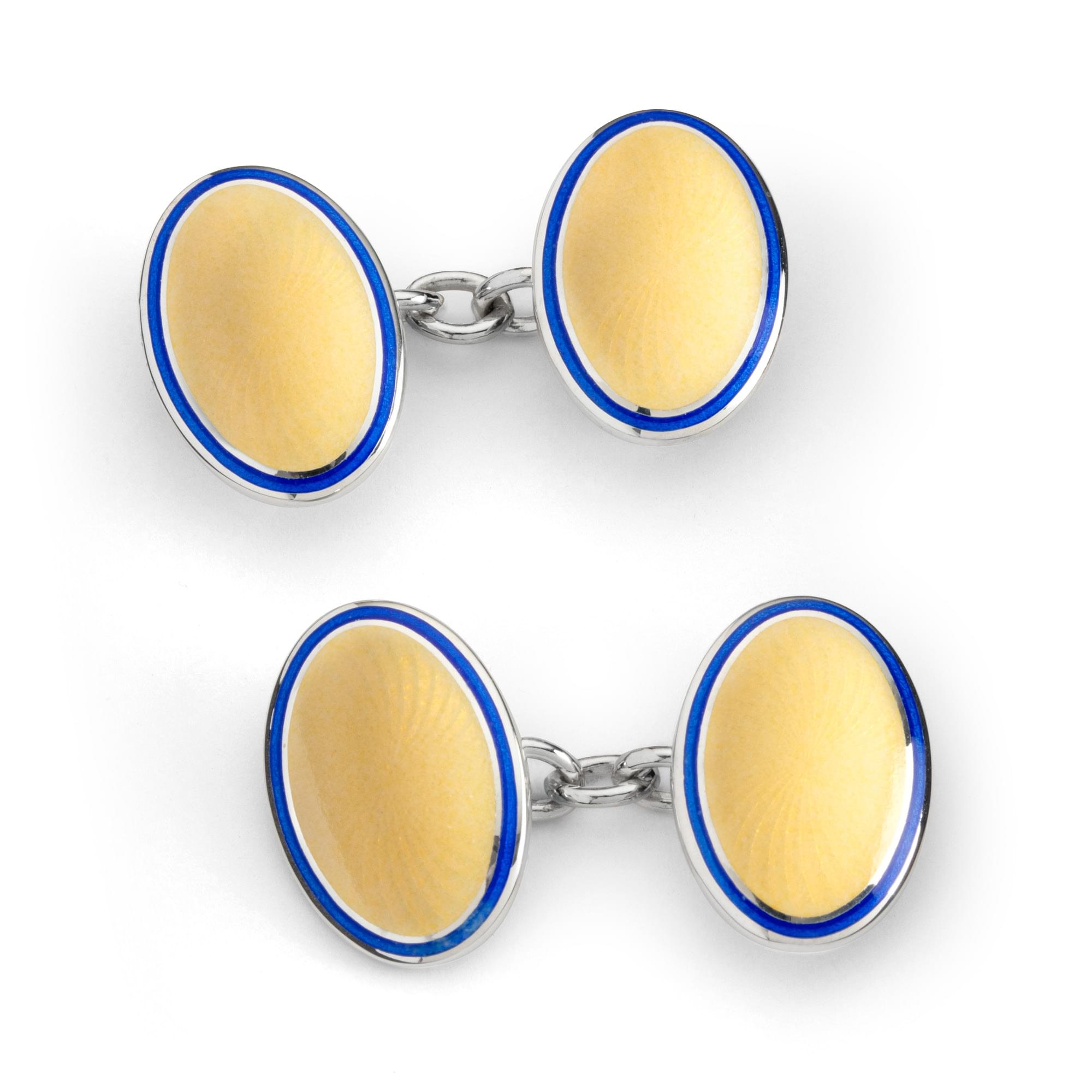 Sterling Silver Enamel Sunburst Swirl Cufflinks in Opal Yellow