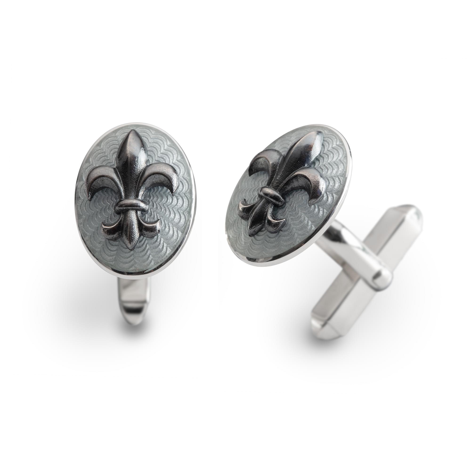 Sterling Silver Enamel Riveted Fleur-de-Lis Cufflinks in White