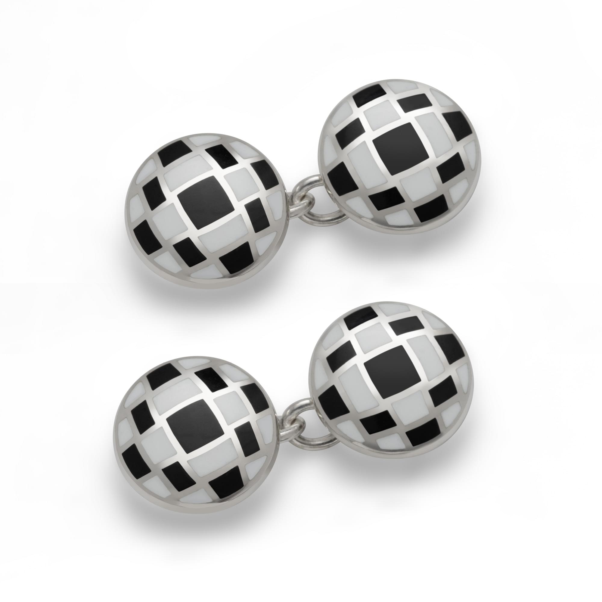 Sterling Silver Enamel Checkerboard Cufflinks in Black and White