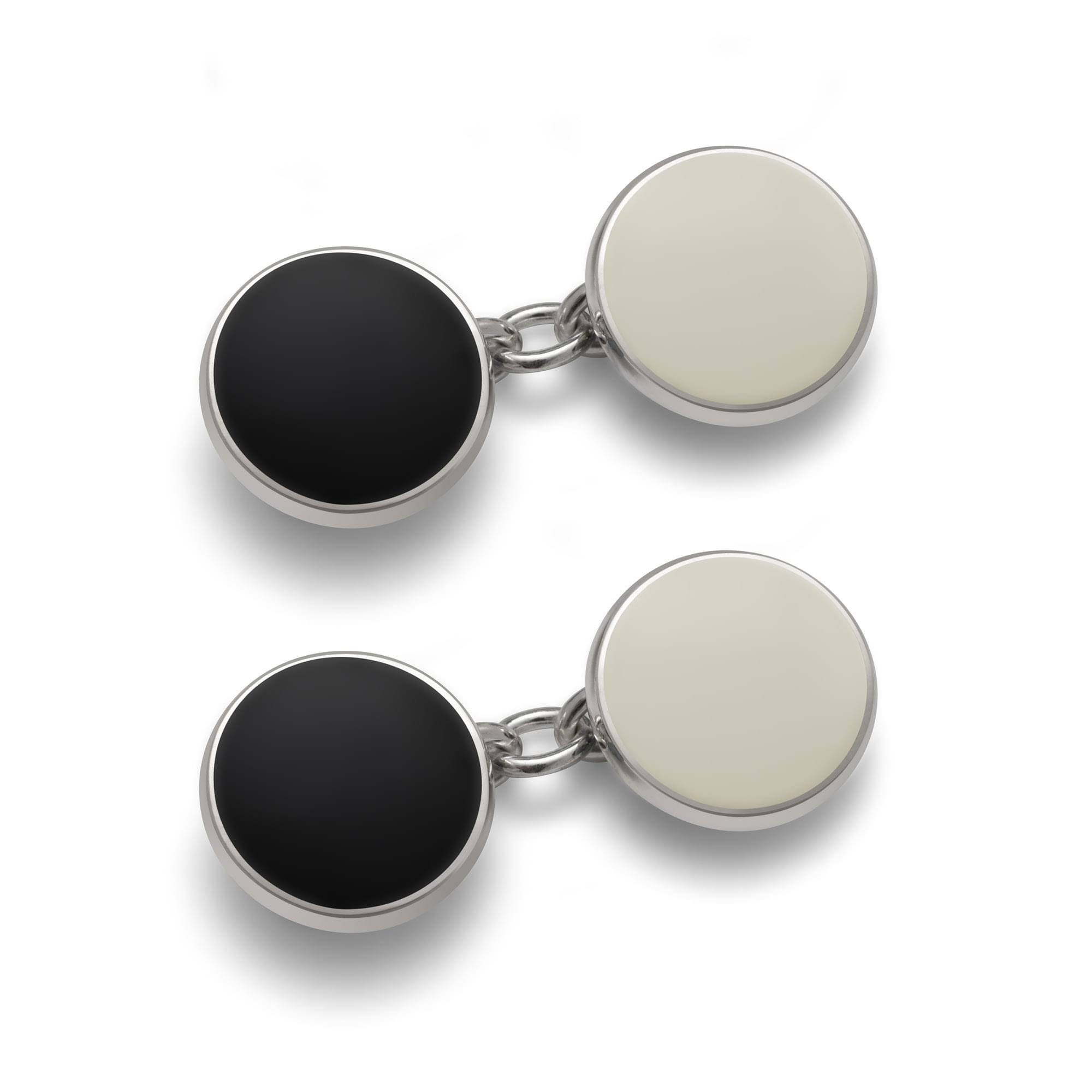Sterling Silver Enamel Classic Round Cufflinks in Black and White