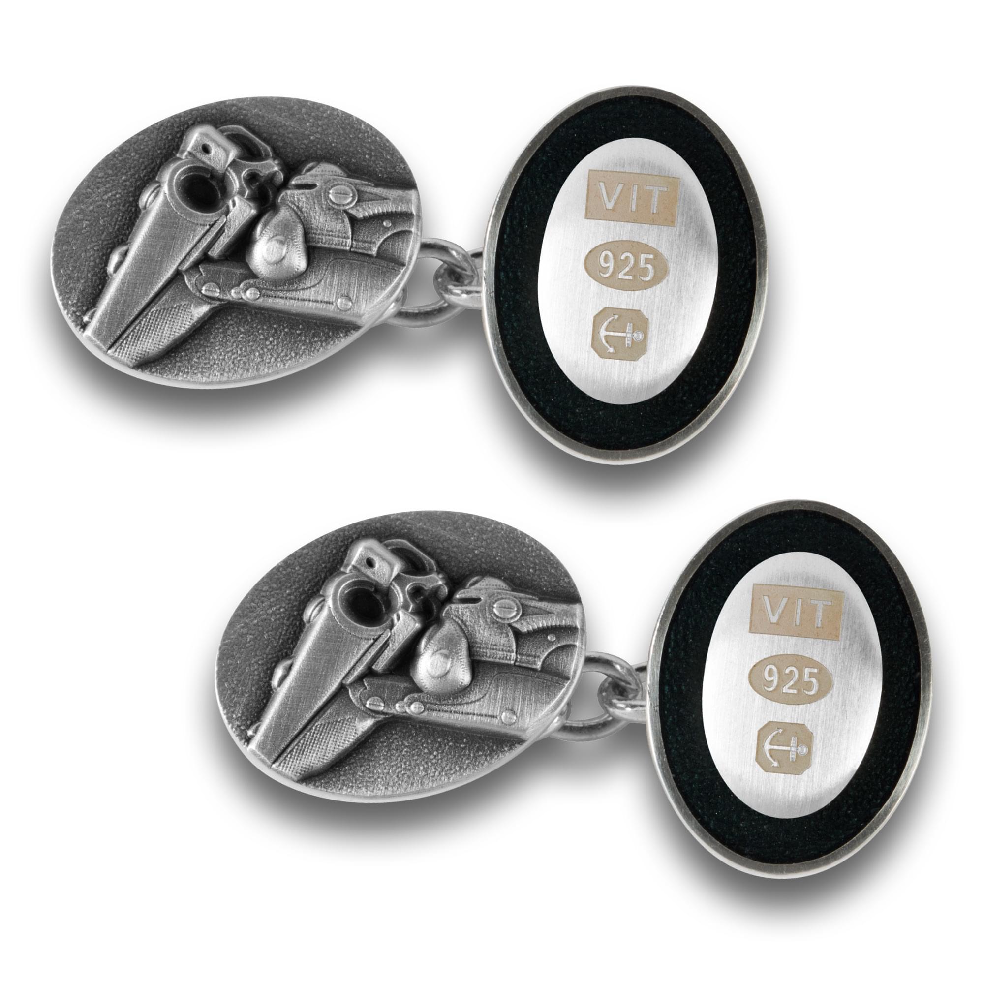 Sterling Silver Enamel Shooting Cufflinks in Grey