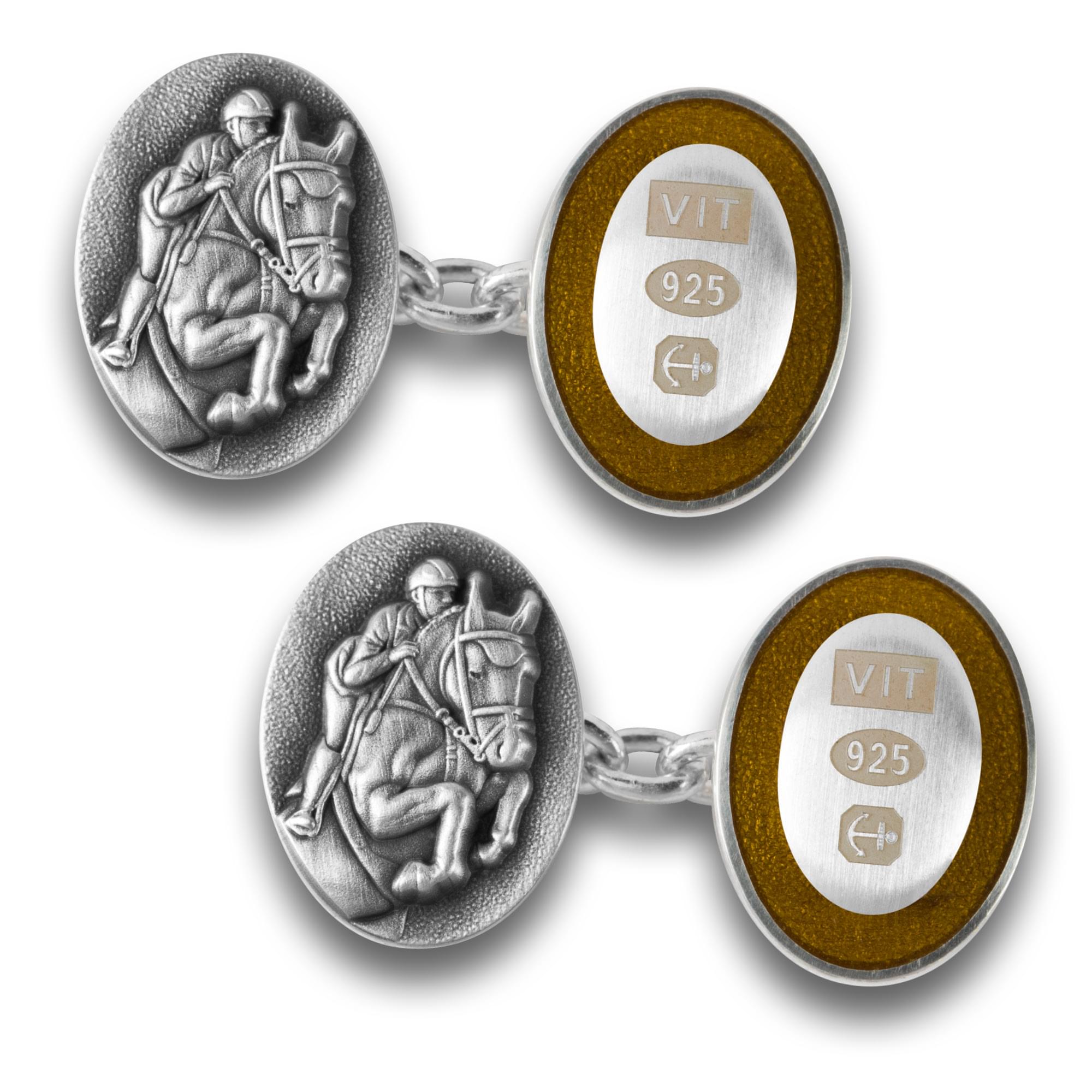 Sterling Silver Enamel Equestrian Cufflinks in Brown