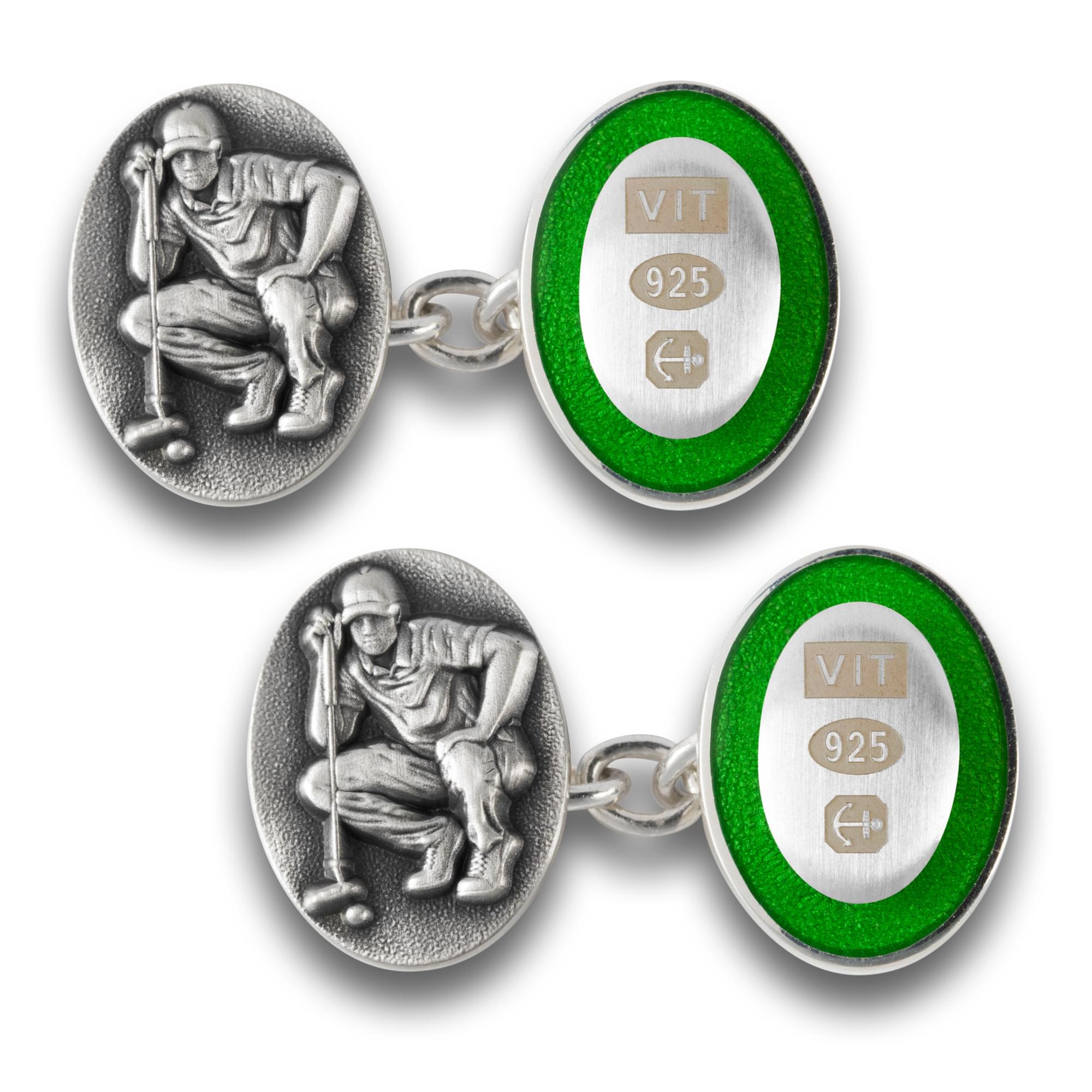 Sterling Silver Enamel Golf Cufflinks in Green