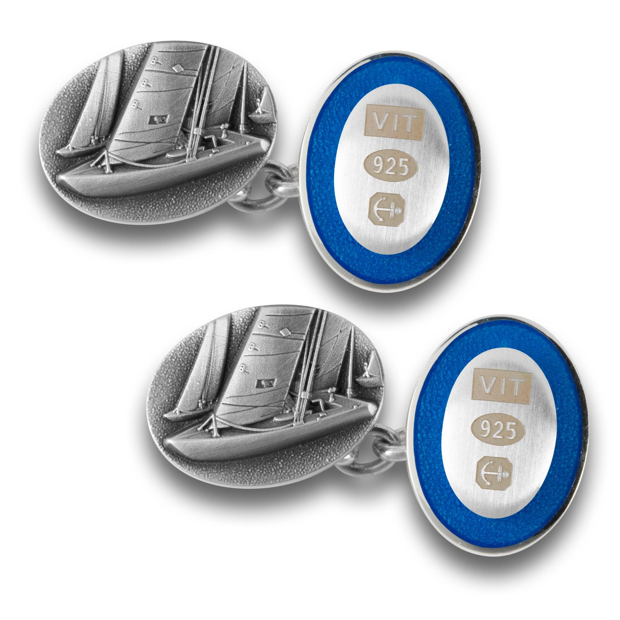 Sterling Silver Enamel Sailing Cufflinks in Blue