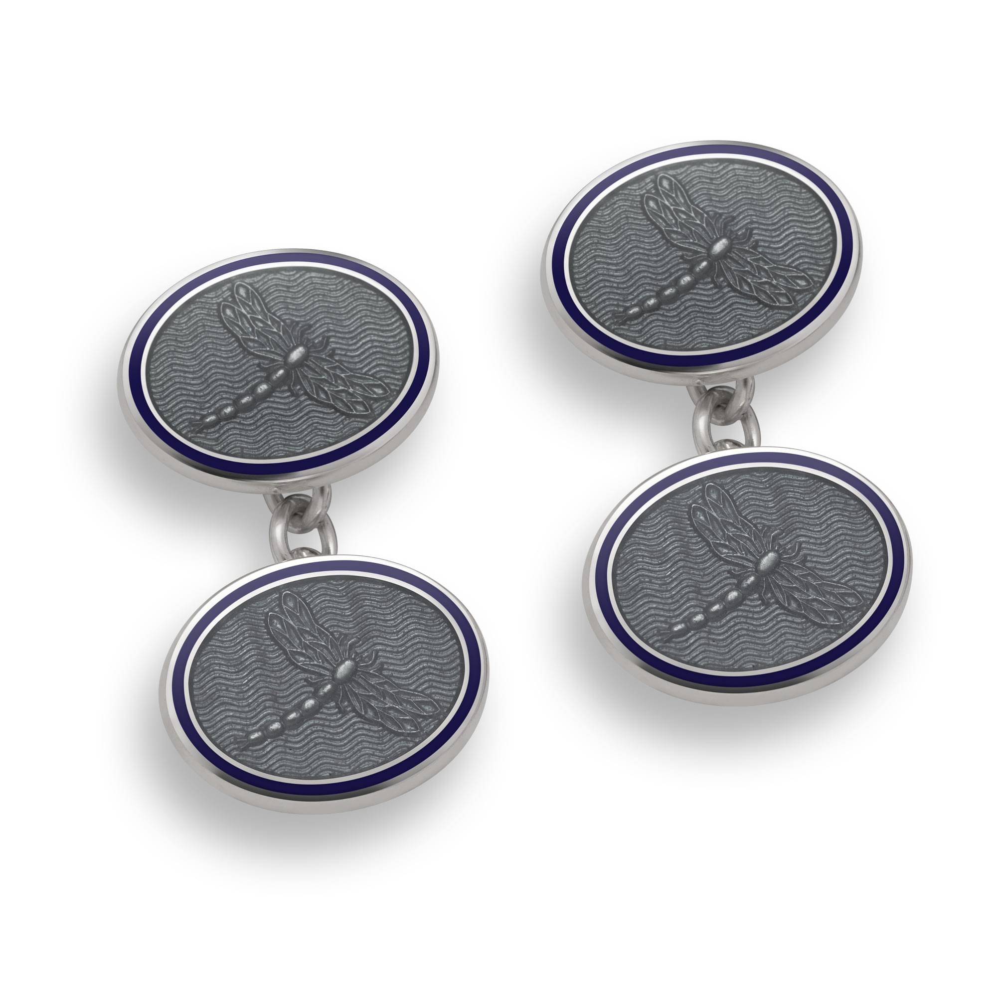 Sterling Silver Enamel Dragonfly Cufflinks in Grey