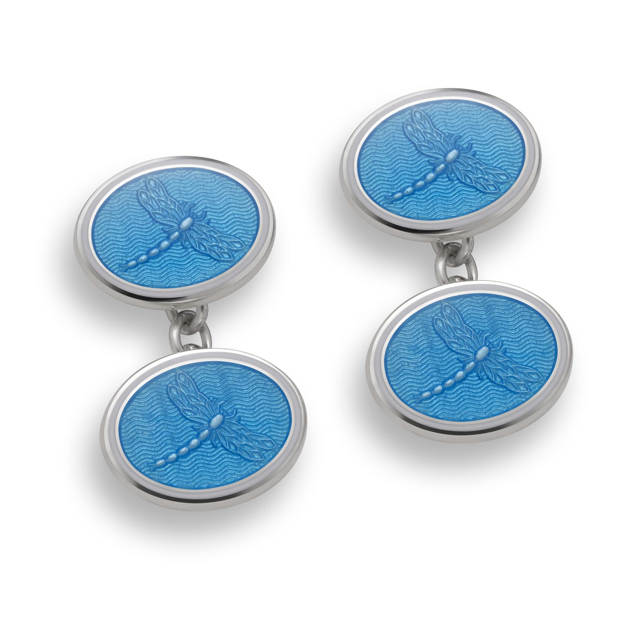 Sterling Silver Enamel Dragonfly Cufflinks in Sky Blue