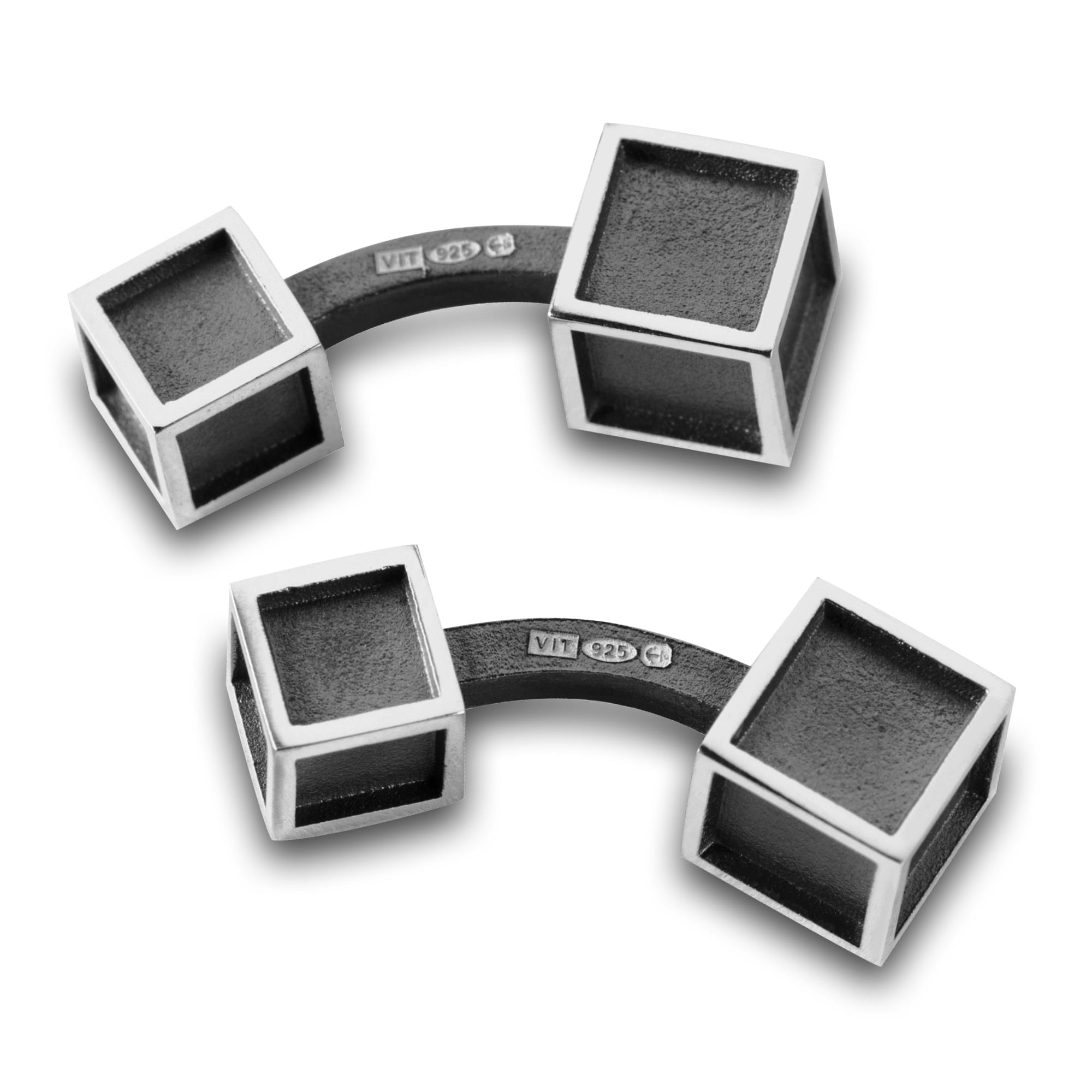 Sterling Silver Part-Oxidised Cube Cufflinks