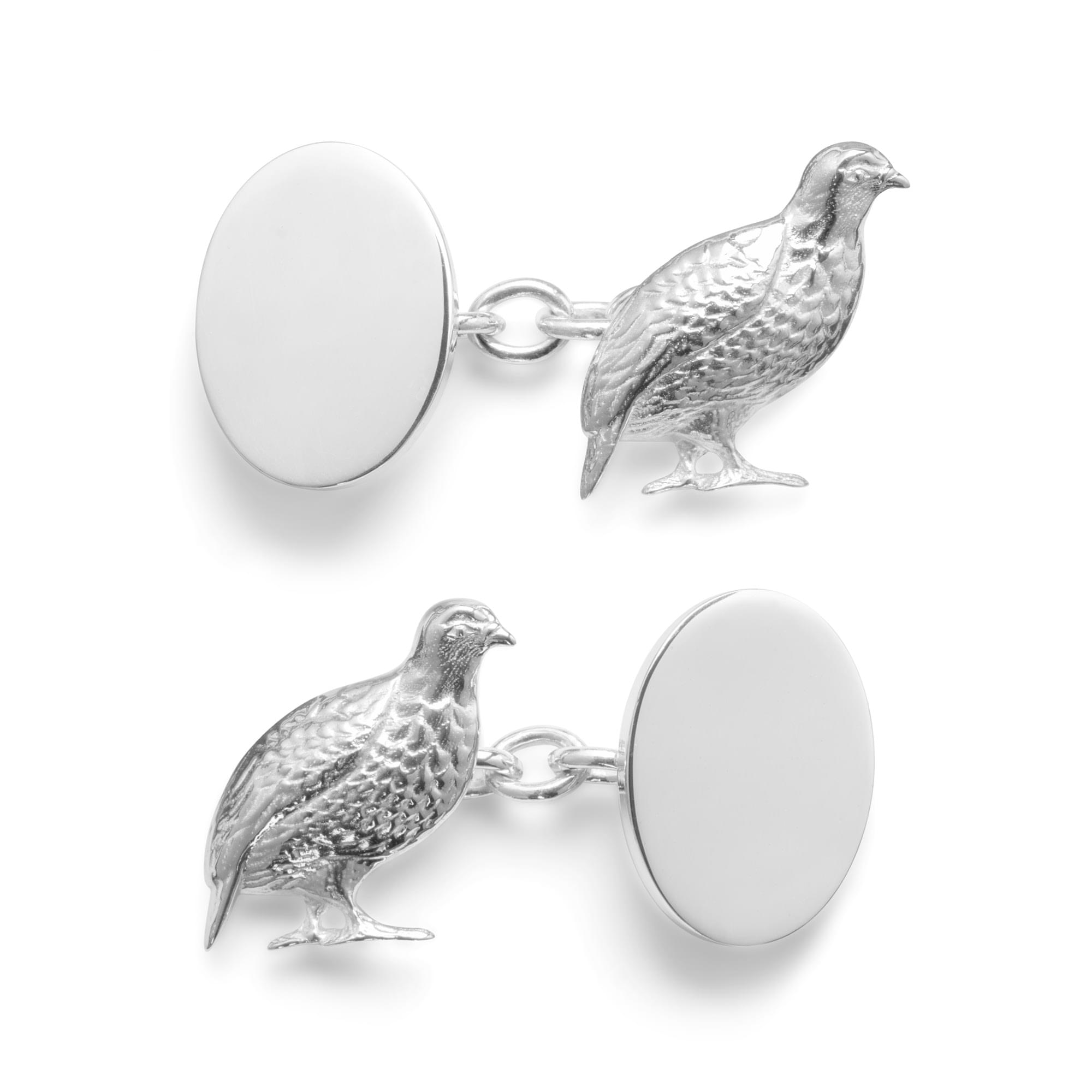 Sterling Silver Grouse and Oval Cufflinks
