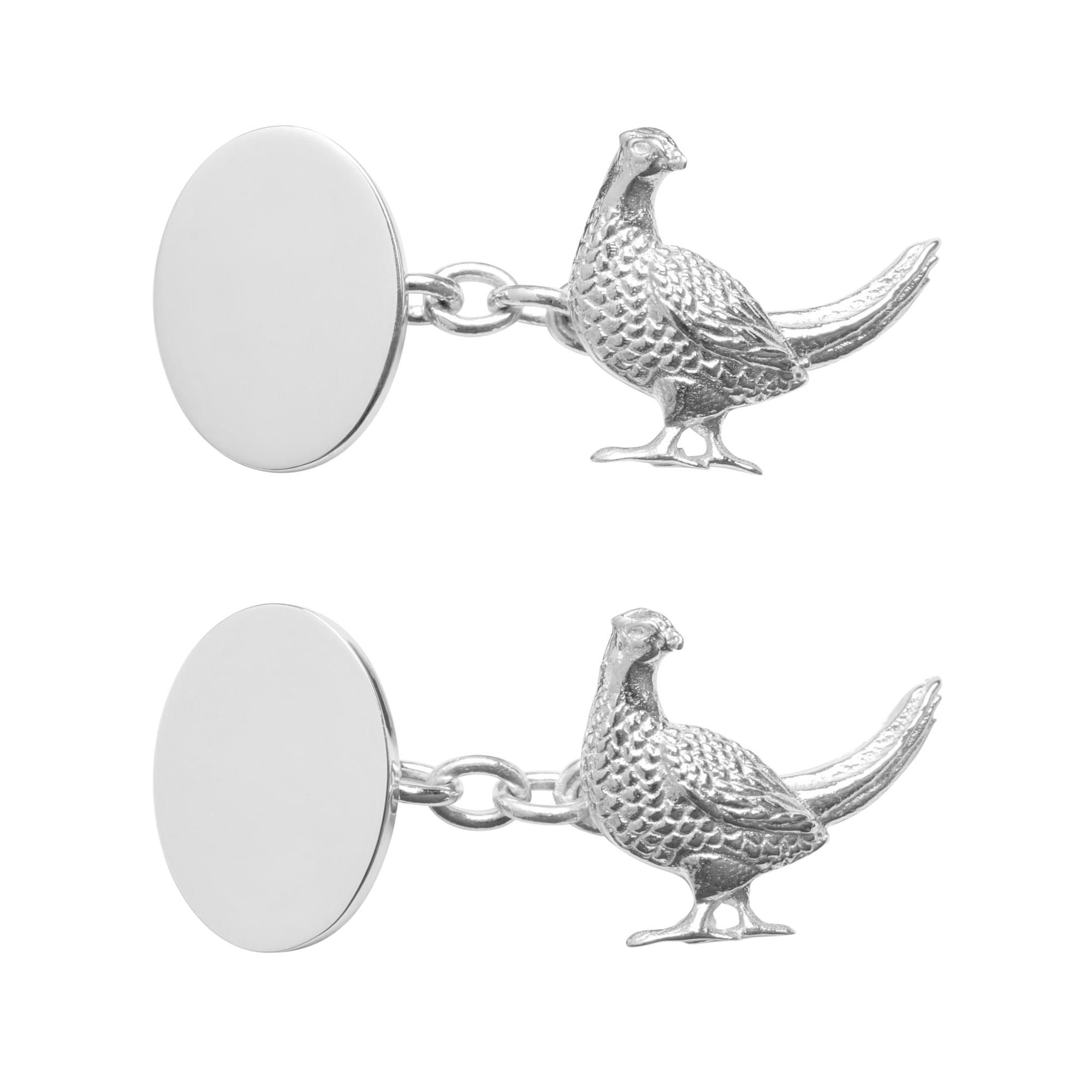 Sterling Silver Pheasant and Oval Cufflinks