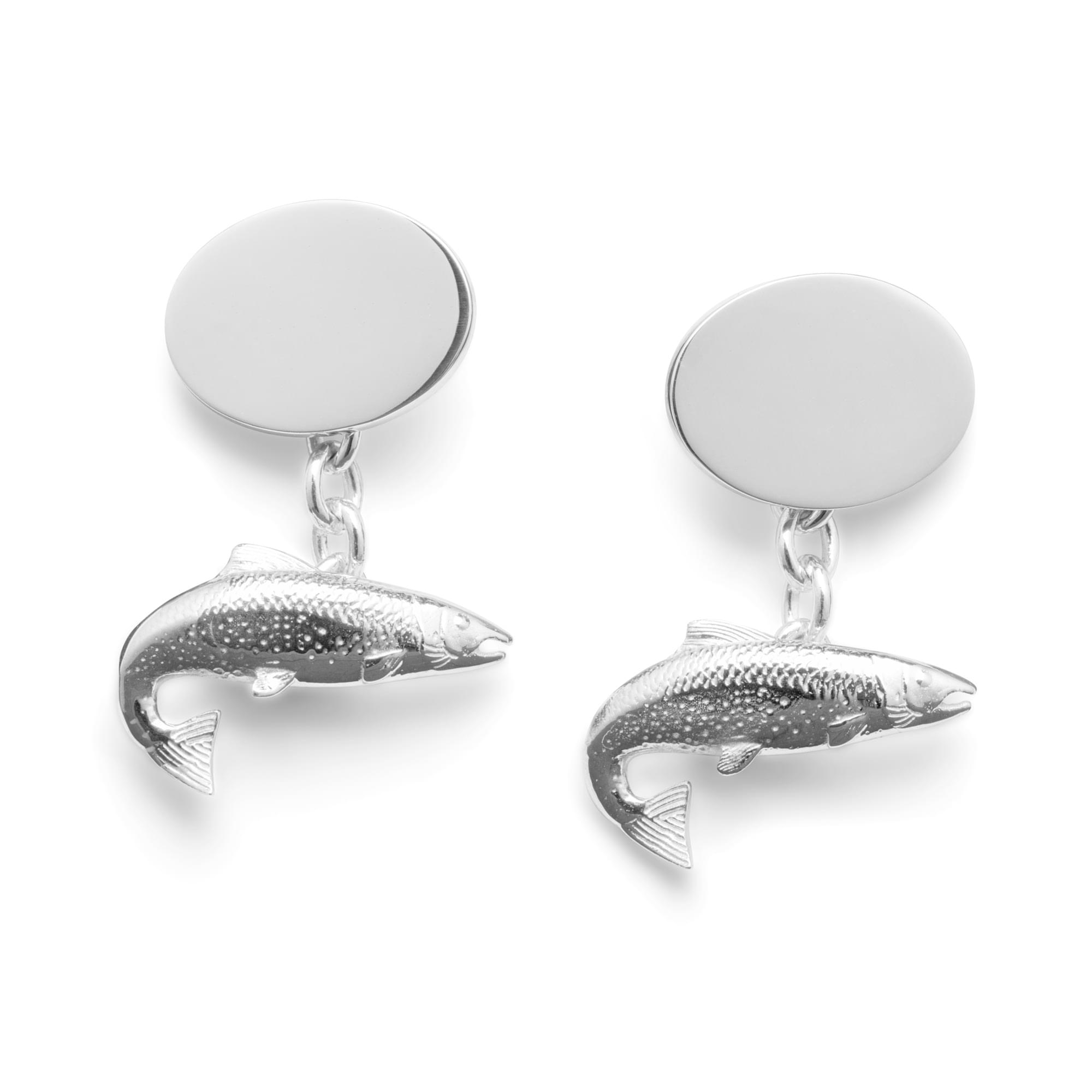 Sterling Silver Salmon and Oval Cufflinks