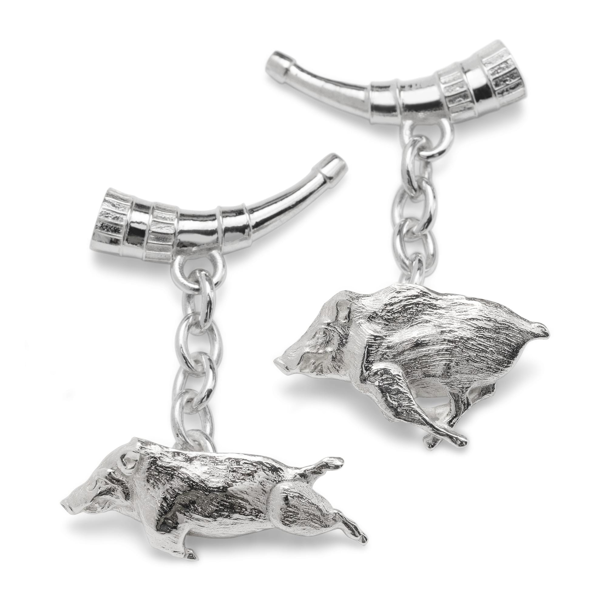 Sterling Silver Running Boars & Hunting Horn Cufflinks
