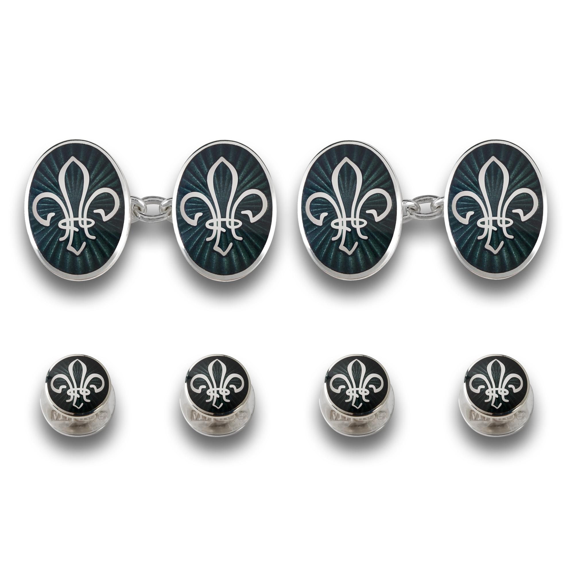 Sterling Silver Enamel Fleur-de-Lis Swirl Dress Set in Dark Grey