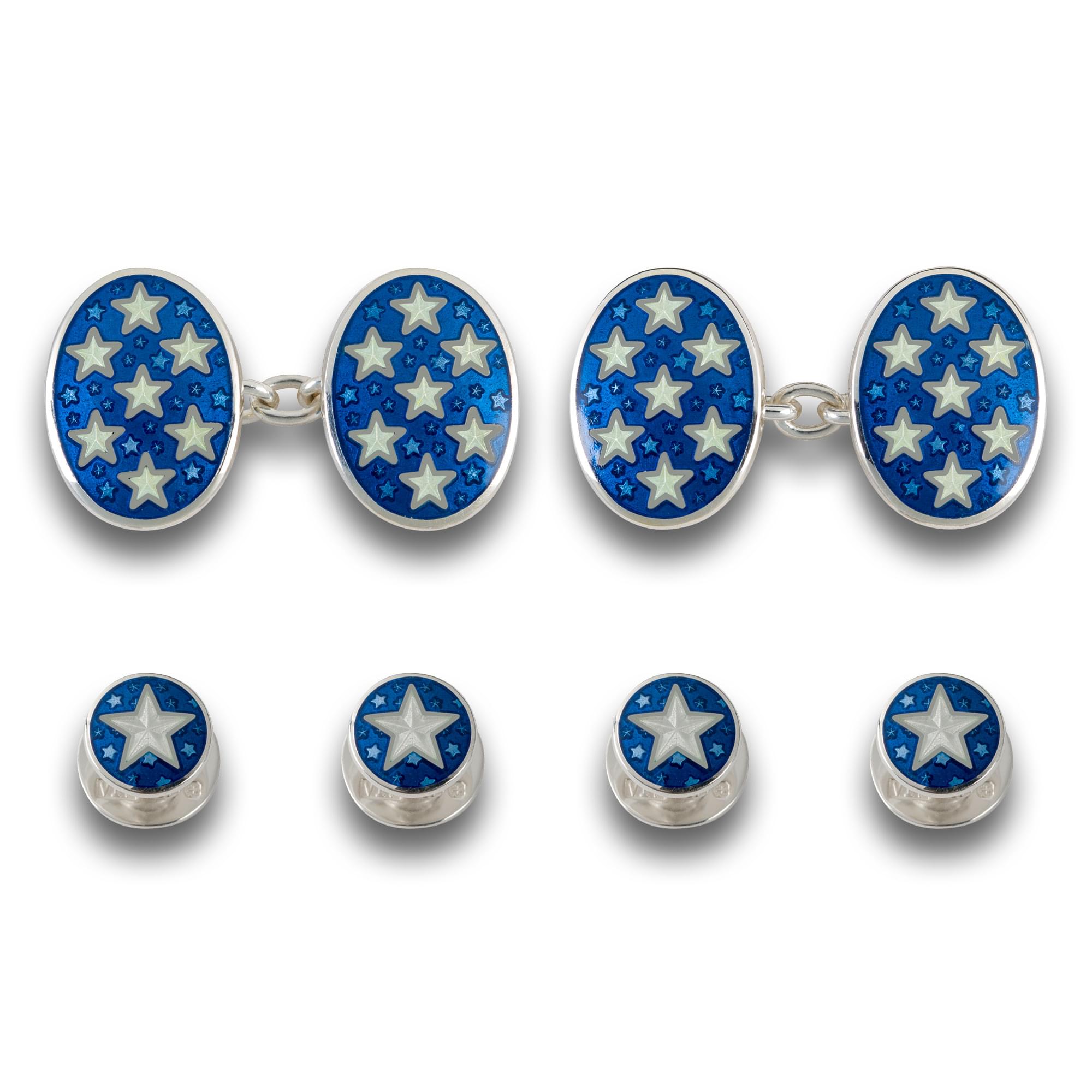 Sterling Silver Enamel Star Worlds Dress Set in Blue and White
