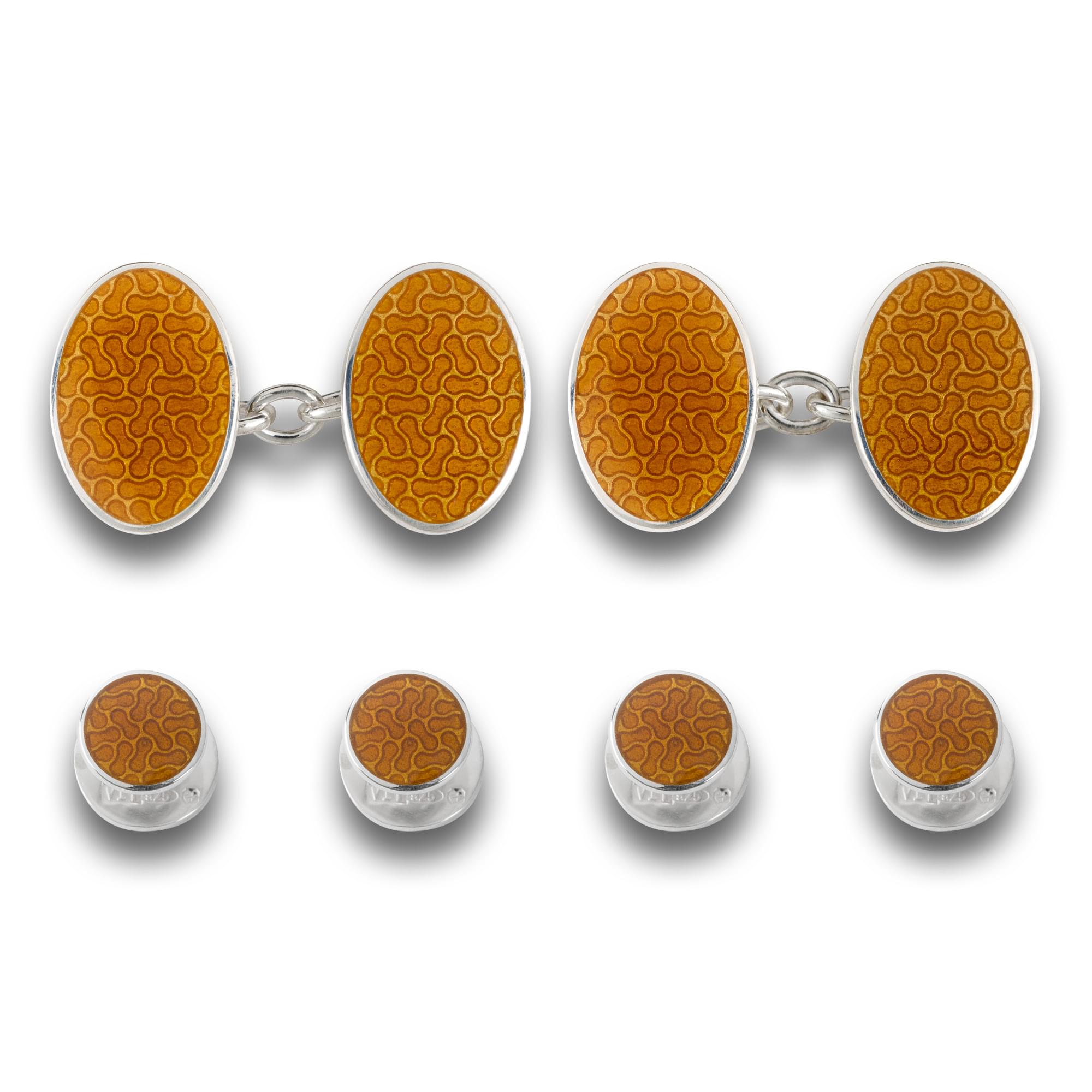 Sterling Silver Enamel Flat Peanut Dress Set in Tan-Yellow