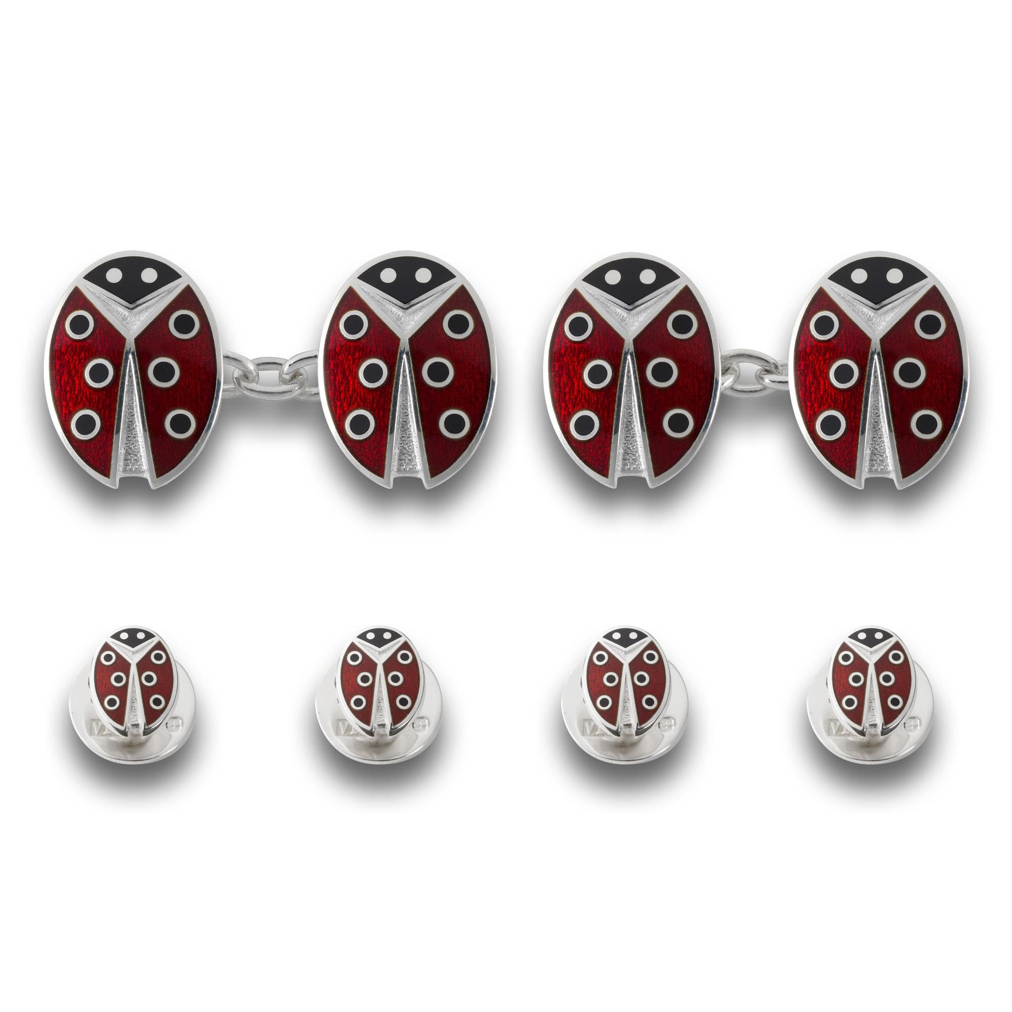 Sterling Silver Enamel Ladybird Dress Set in Red and Black