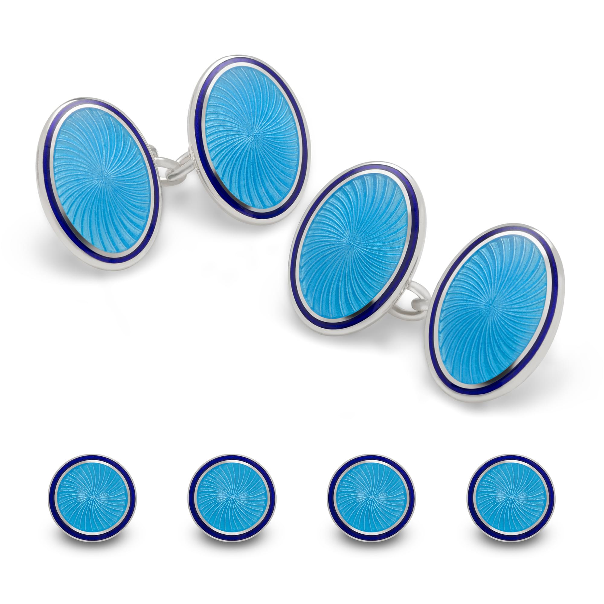 Sterling Silver Enamel Sunburst Swirl Dress Set in Baby Blue