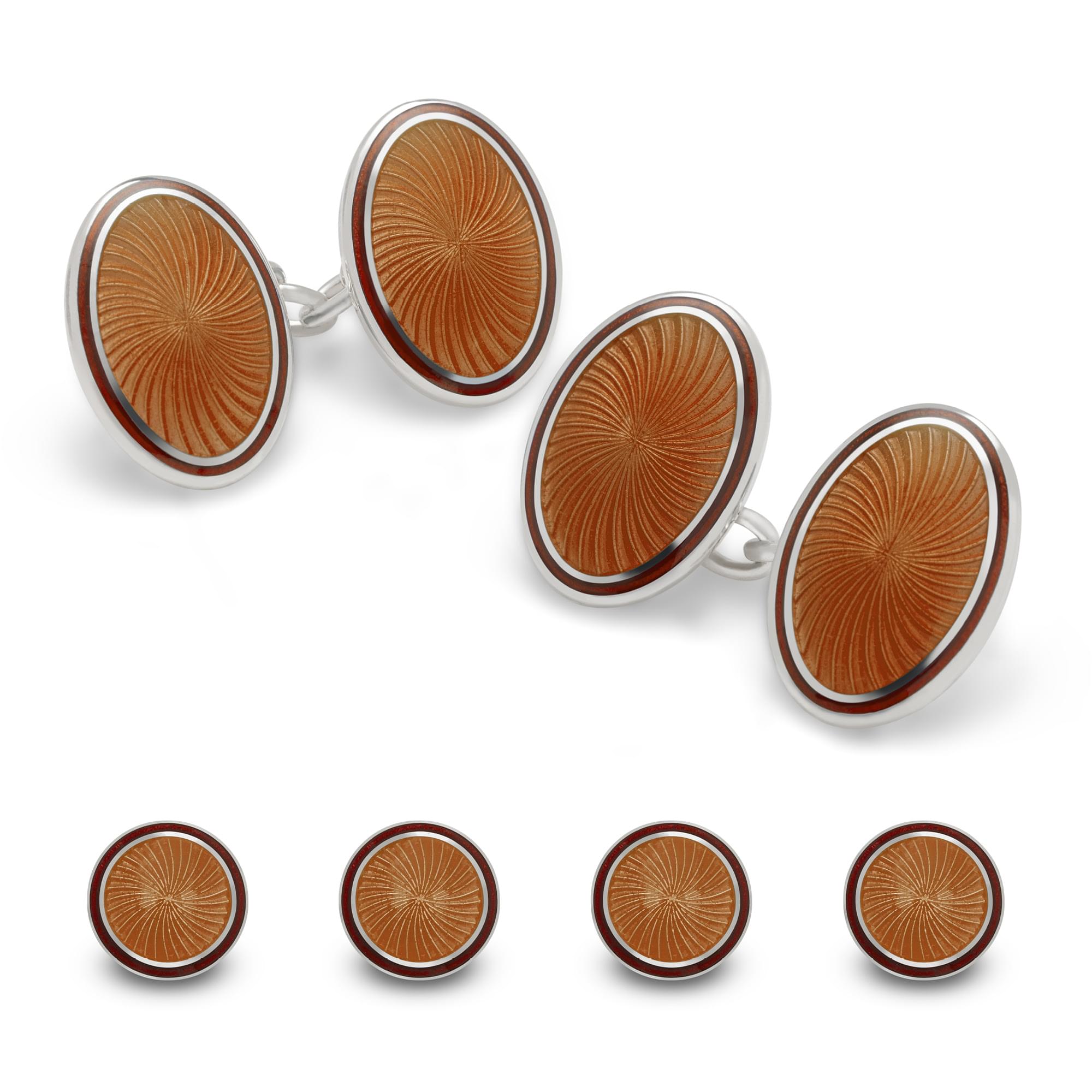 Sterling Silver Enamel Sunburst Swirl Dress Set in Light Brown