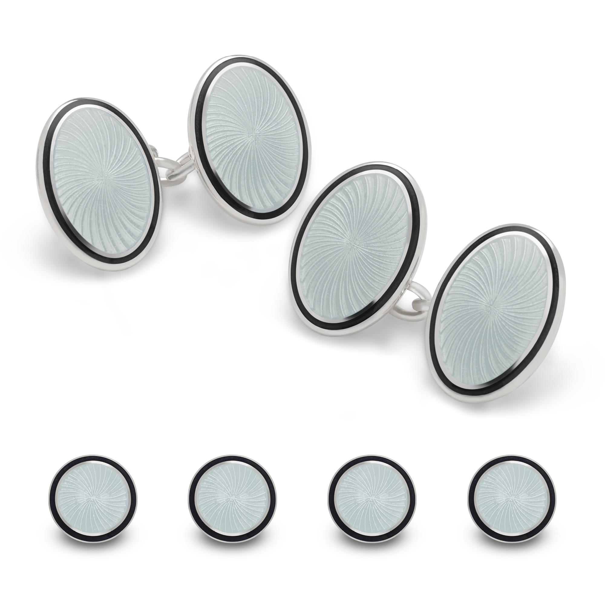 Sterling Silver Enamel Sunburst Swirl Dress Set in White