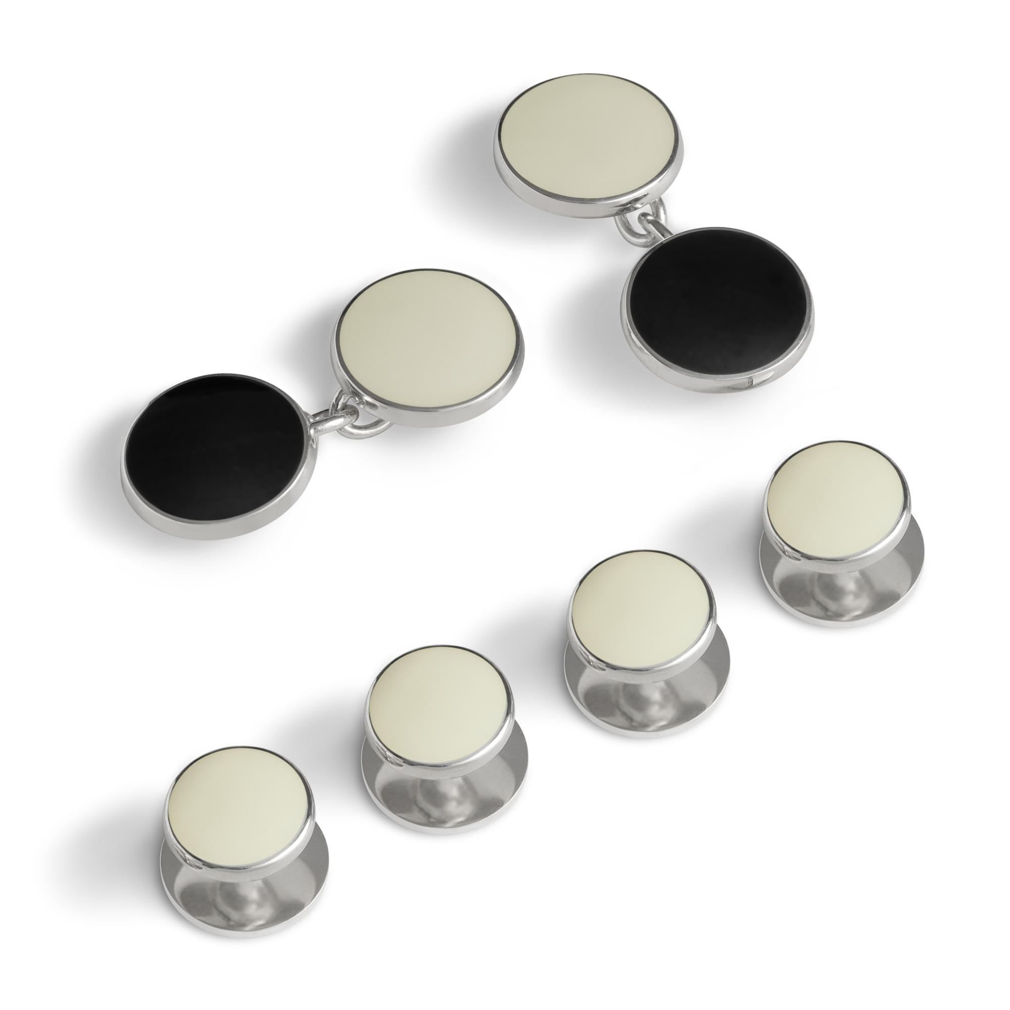 Sterling Silver Enamel Classic Round Dress Set in Black and White