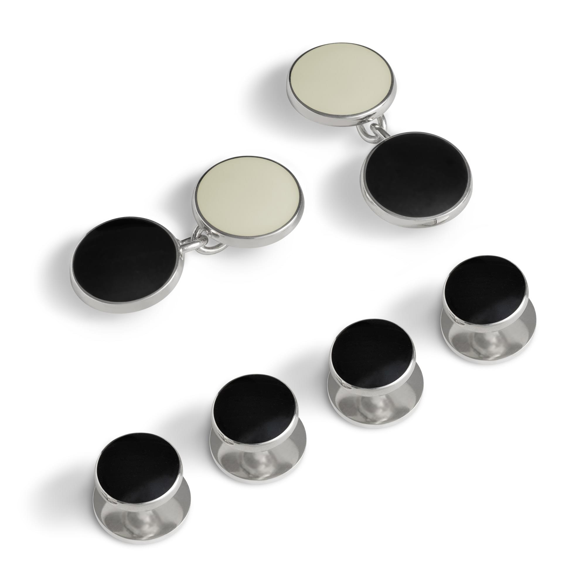 Sterling Silver Enamel Classic Round Dress Set in White and Black
