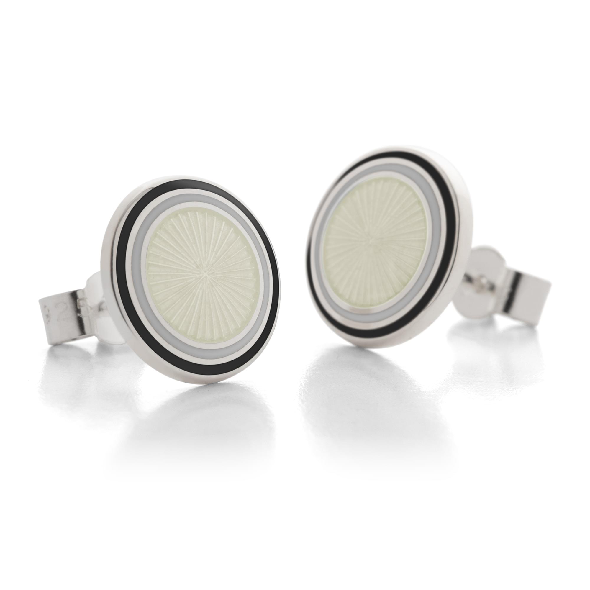 Sterling Silver Enamel Sunburst Rim Earring Studs in White