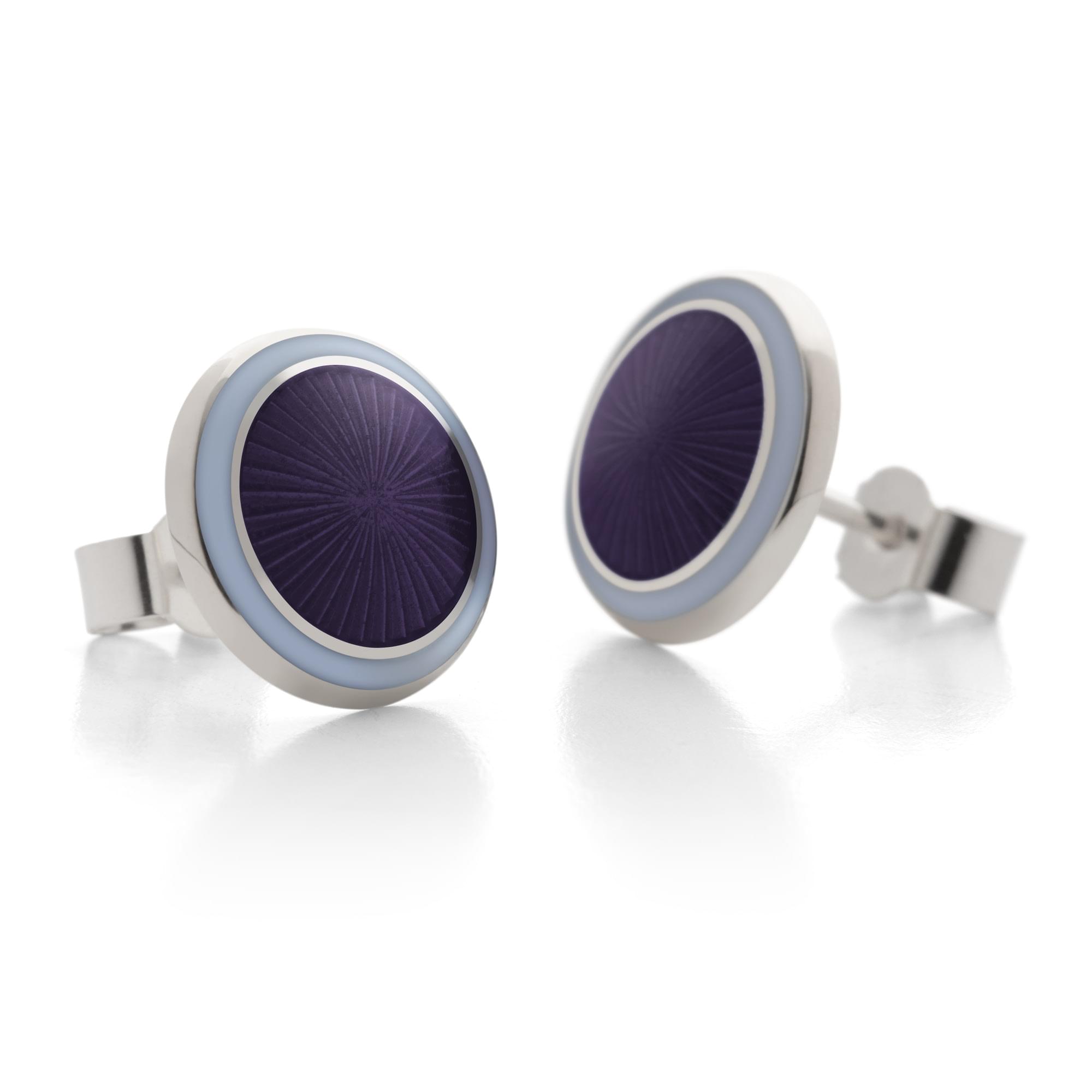 Sterling Silver Enamel Sunburst Earring Studs in Purple