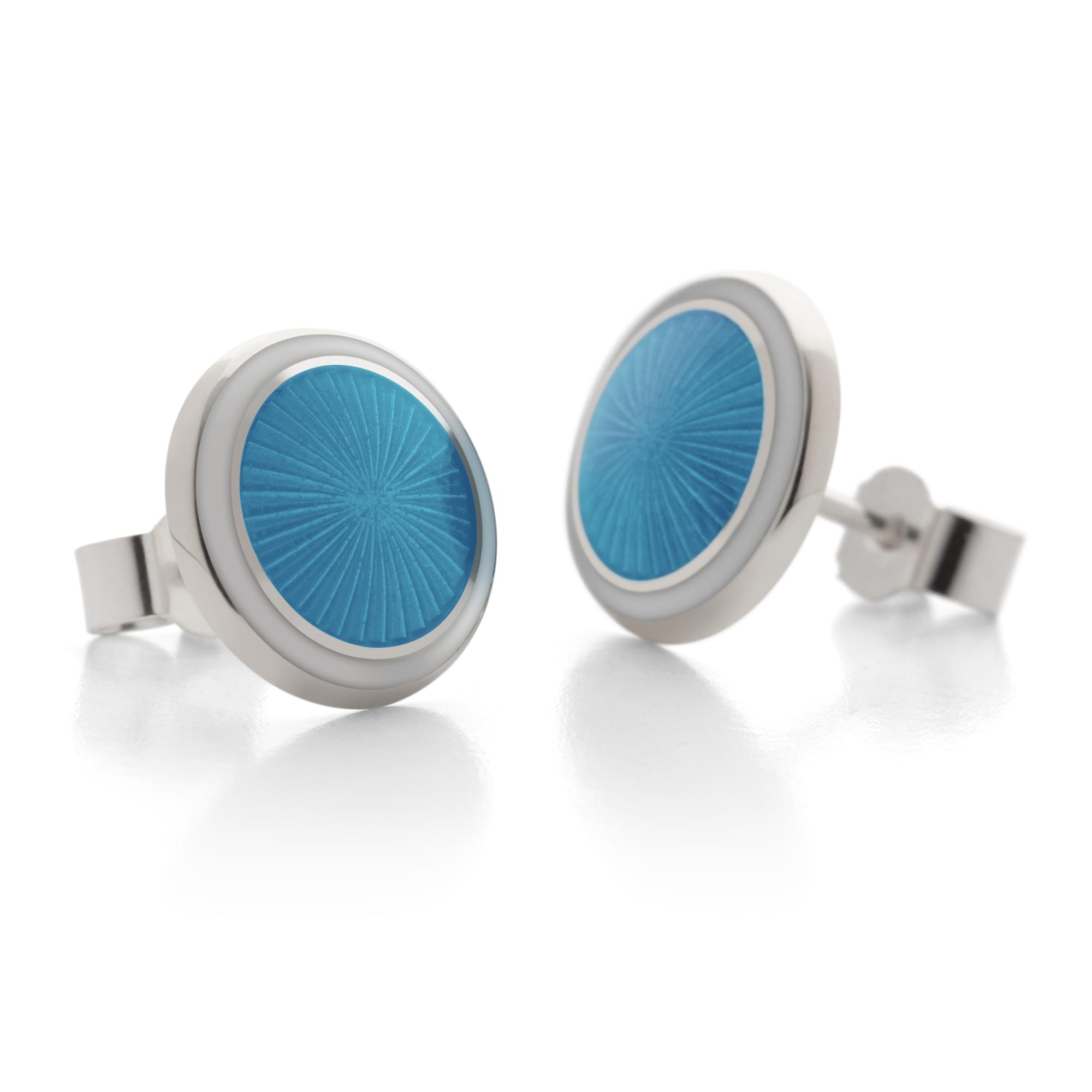 Sterling Silver Enamel Sunburst Earring Studs in Sky Blue