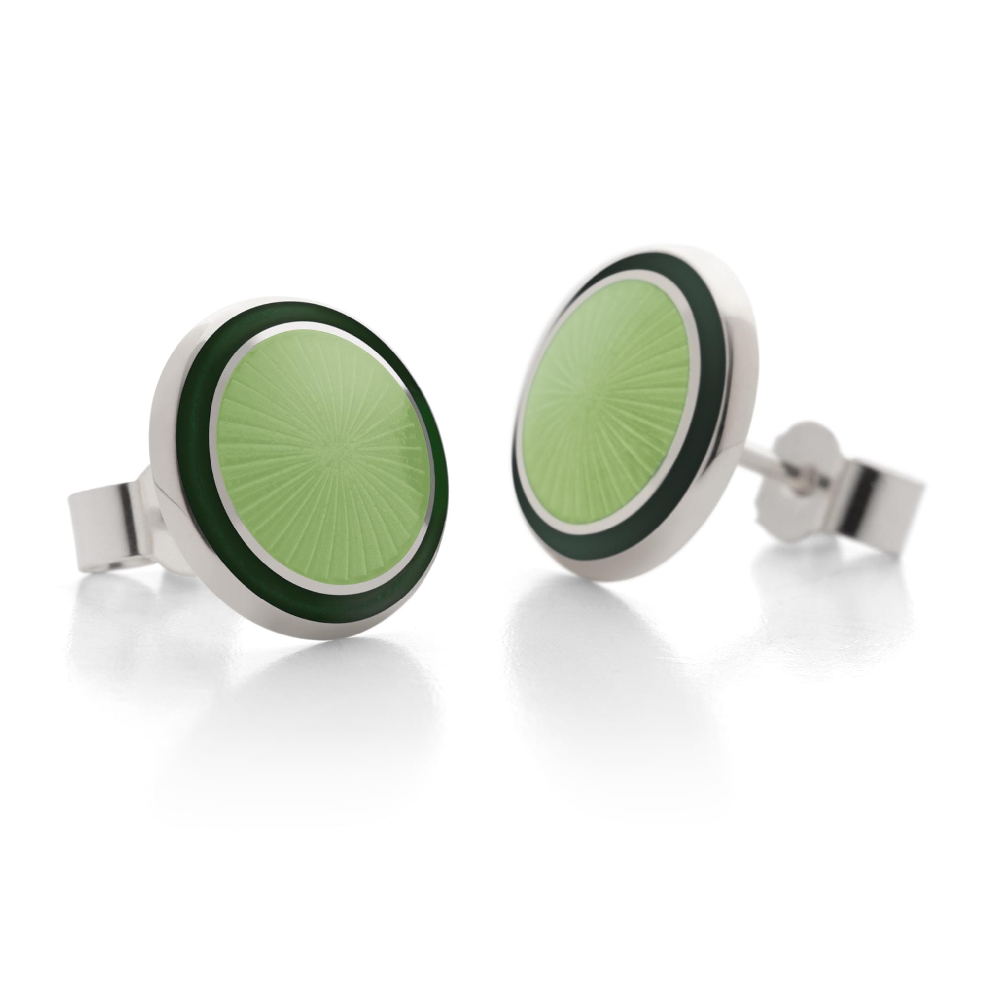 Sterling Silver Enamel Sunburst Earring Studs in Opal Green