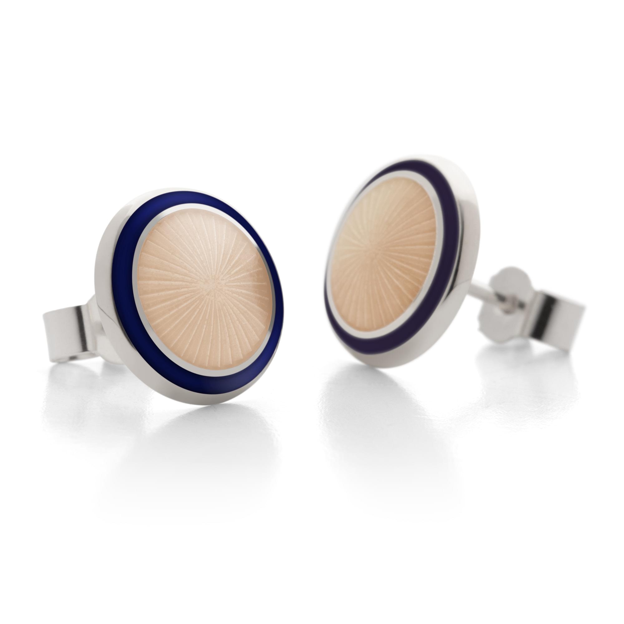 Sterling Silver Enamel Sunburst Earring Studs in Opal Rose