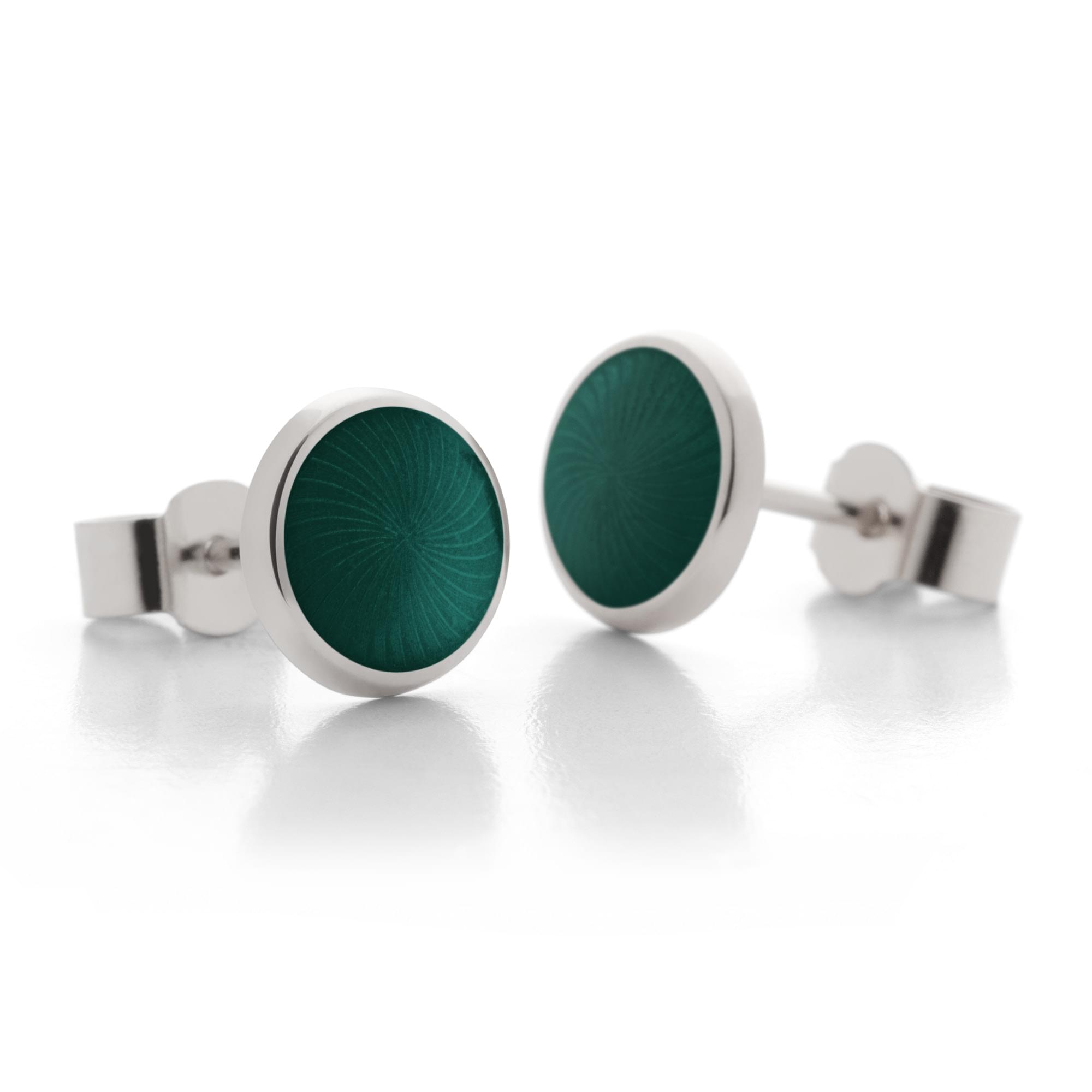 Sterling Silver Enamel Sunburst Swirl Earring Studs in Green