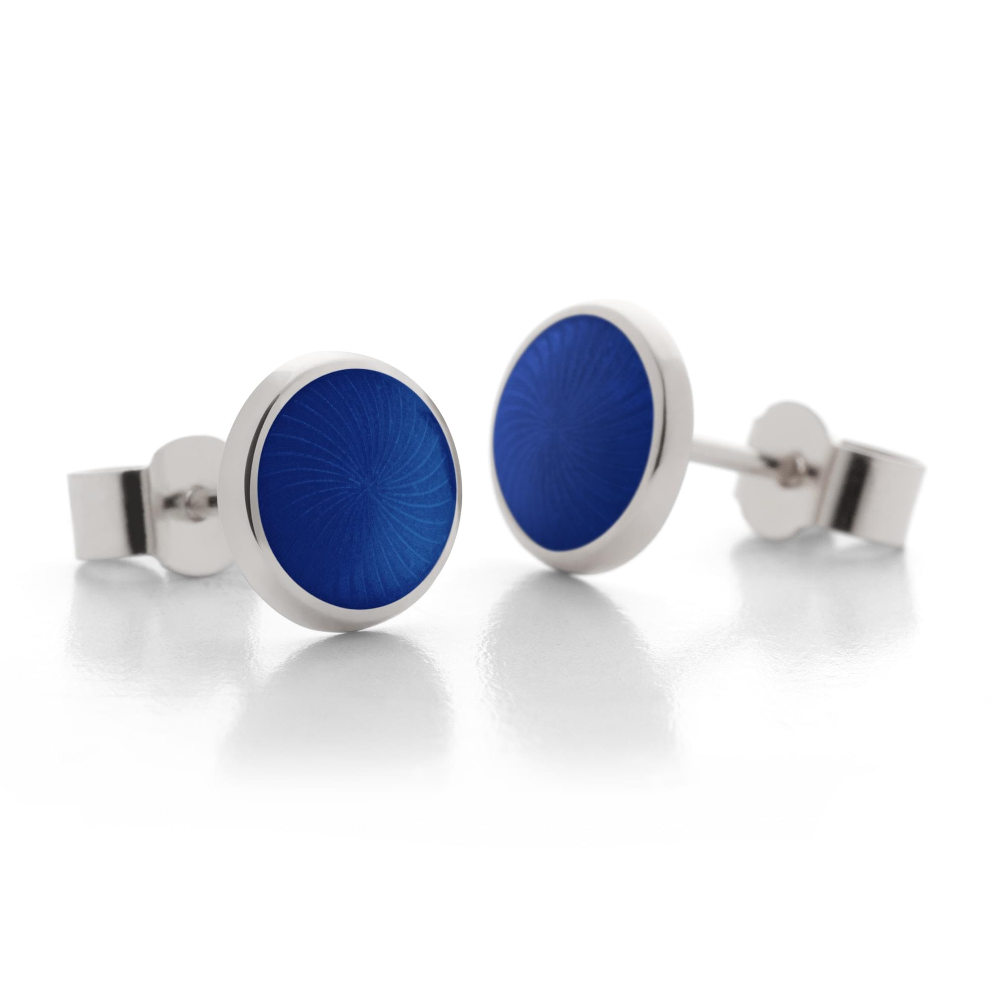 Sterling Silver Enamel Sunburst Swirl Earring Studs in Royal Blue